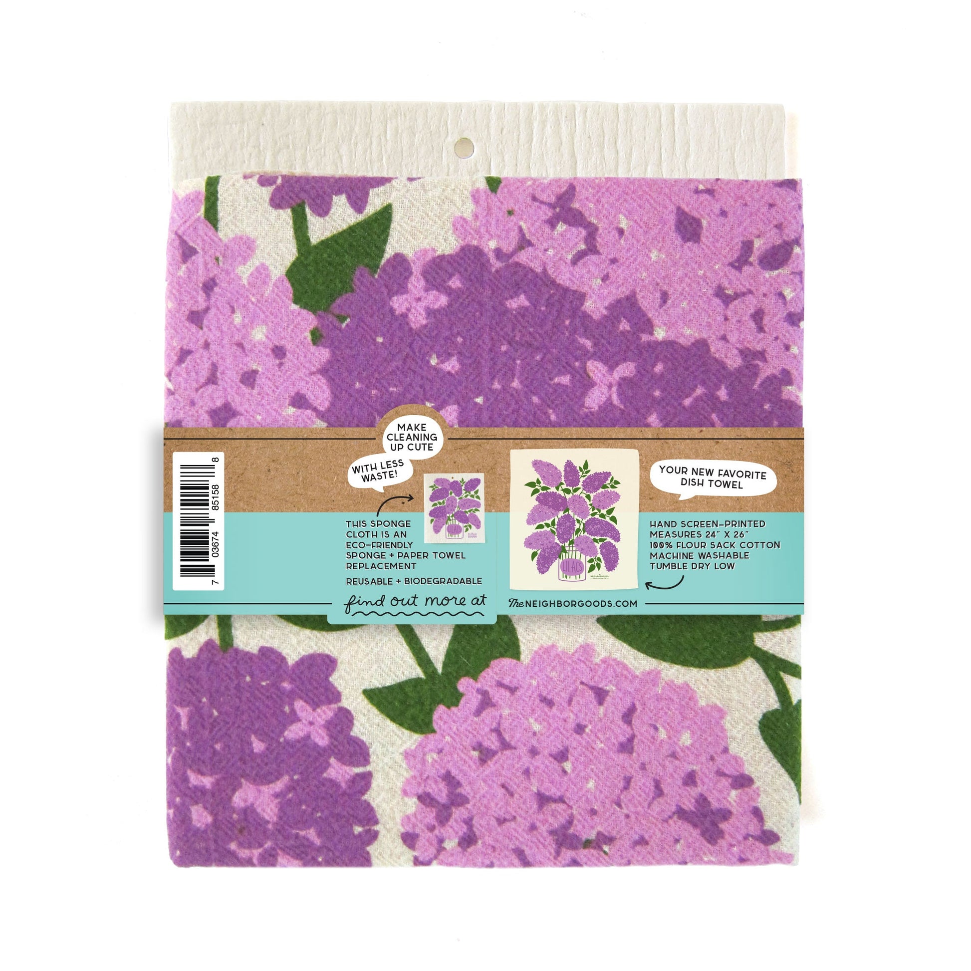 Cotton dish towel with lilacs design