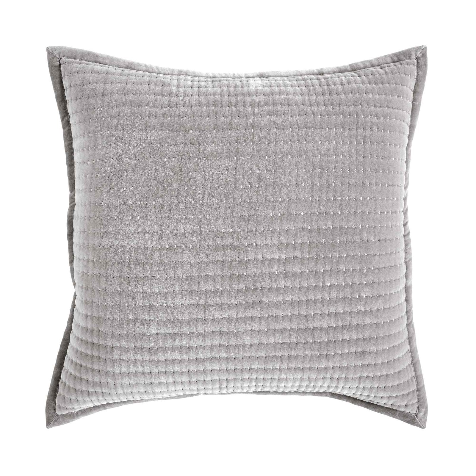 ES-188-2626_1|Soft light grey velvet coverlet pillow sham with elegant horizontal channel stitching. Luxurious and plush comfort.