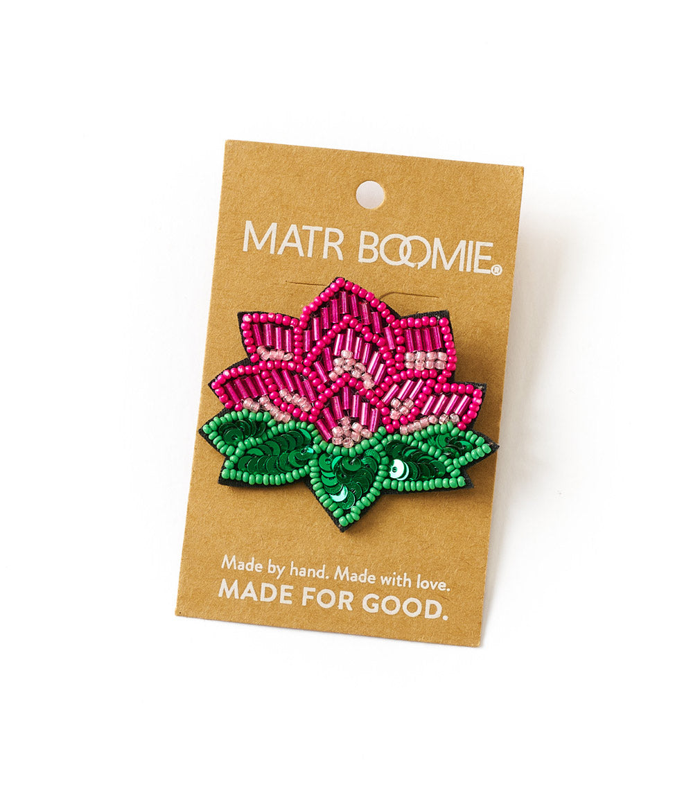Bala Mani Beaded Lotus Brooch Pin - Handmade