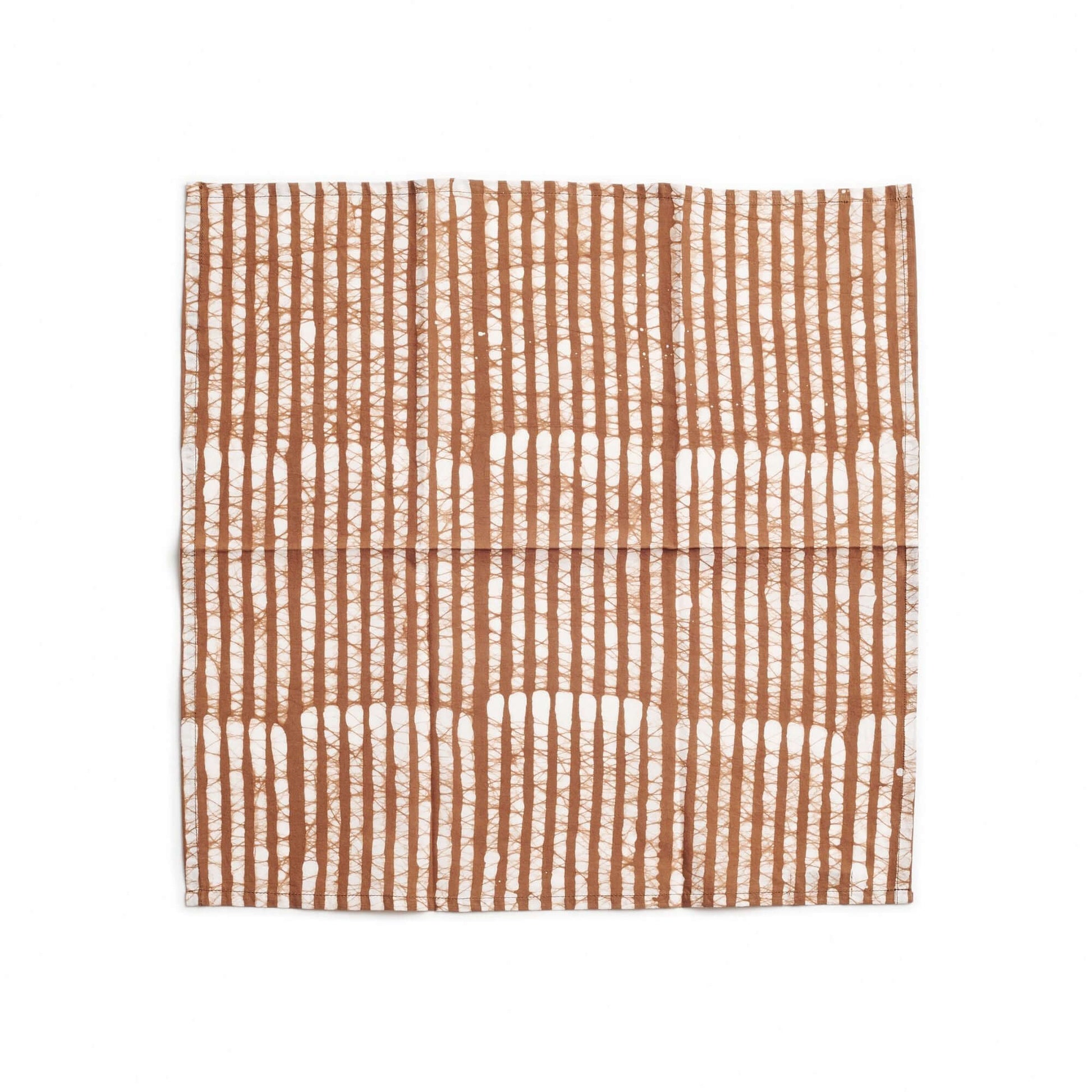 Oak Brown Stripes Wax Block Print Cotton Table Napkin set of 4 on a white background.