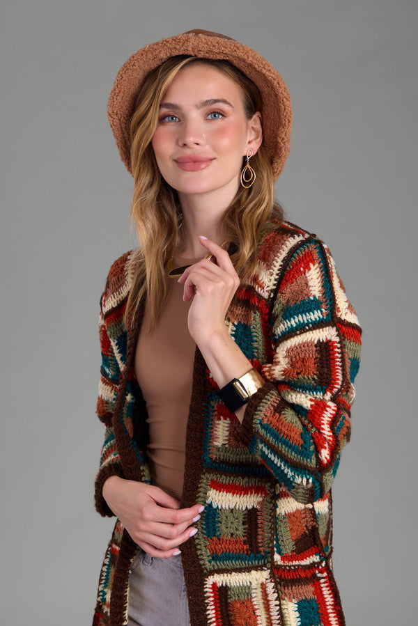 Crochet Long Cardigan Marrakesh Jacket - Brown