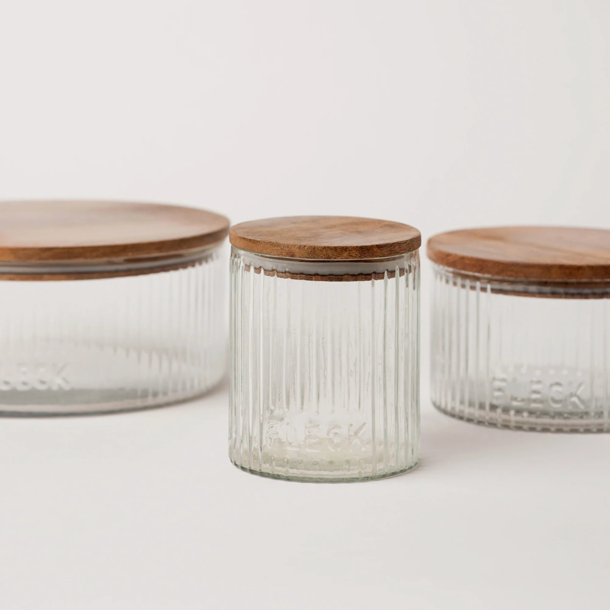 Fluted Glass Storage Jars - set of 3 - Thumbnail 2