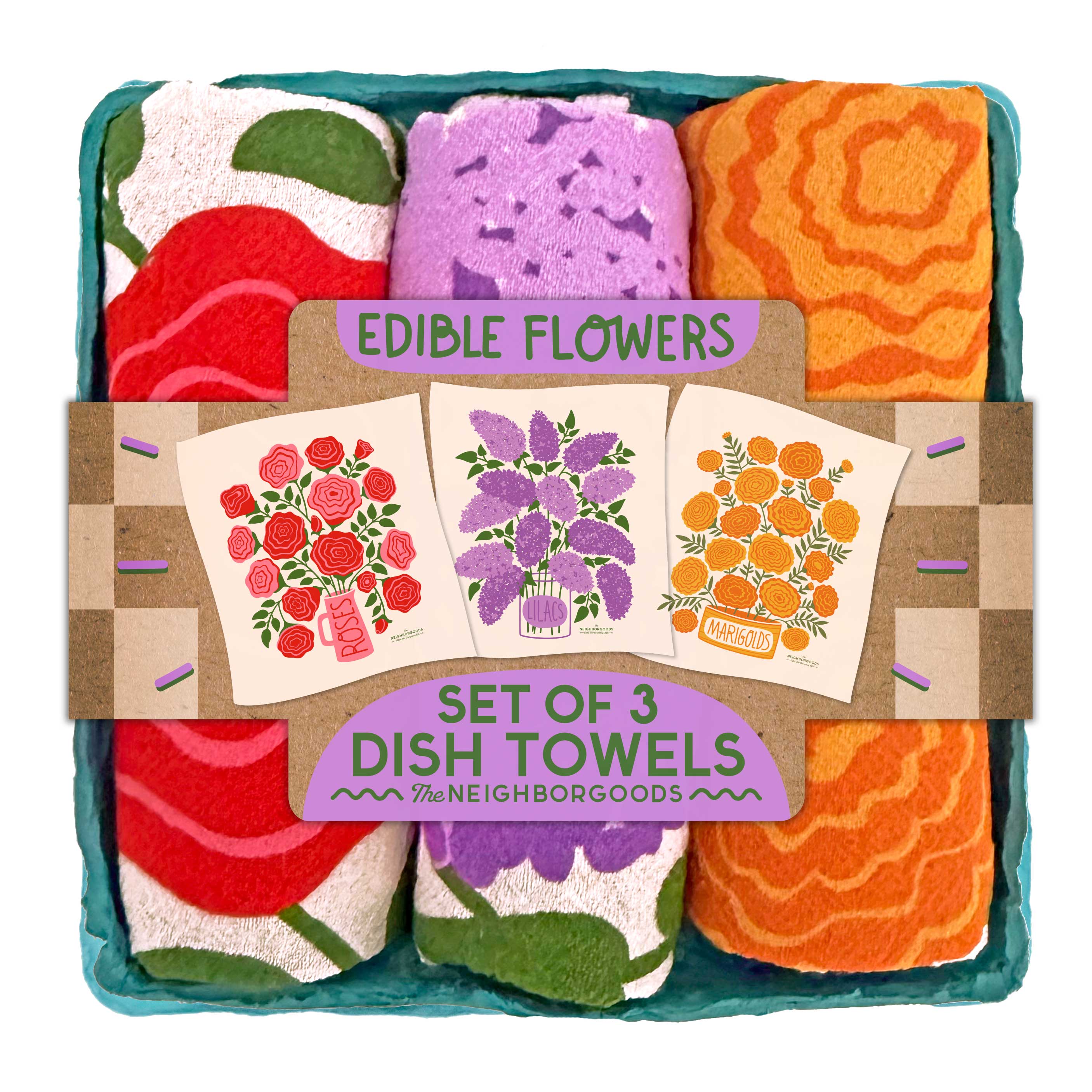 Edible Flowers Dish Towel Set