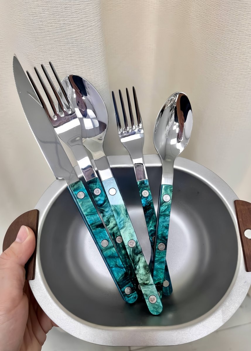 Set Of 10 Pcs Modern Elegant Terra Flatware - Bistrot Style Cutlery Silverware Set - Flatware Sets - Terra Flatware Set of 10 - The Great Barrier Reef - INSPECIAL HOME