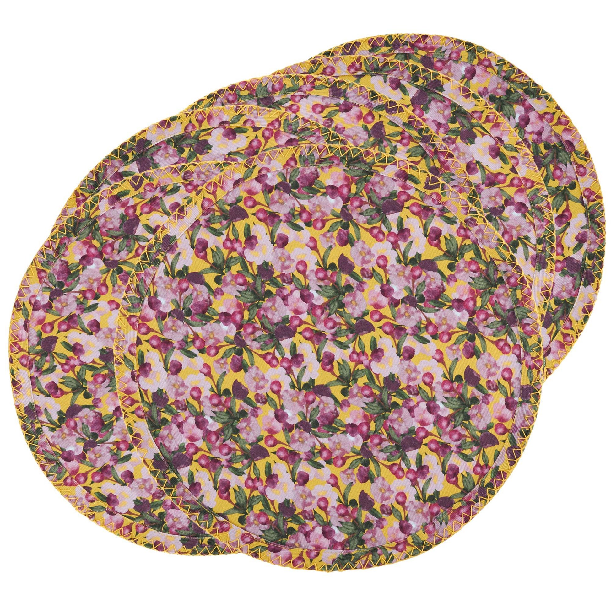 6 Round Placemats Romance is Dead Yellow - Sophie Williamson Design