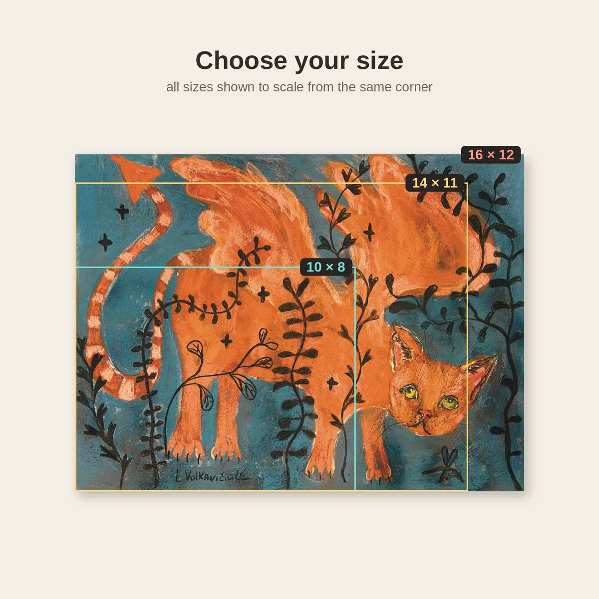 Dragonfly Cat winged orange cat art print, choose your size overlay