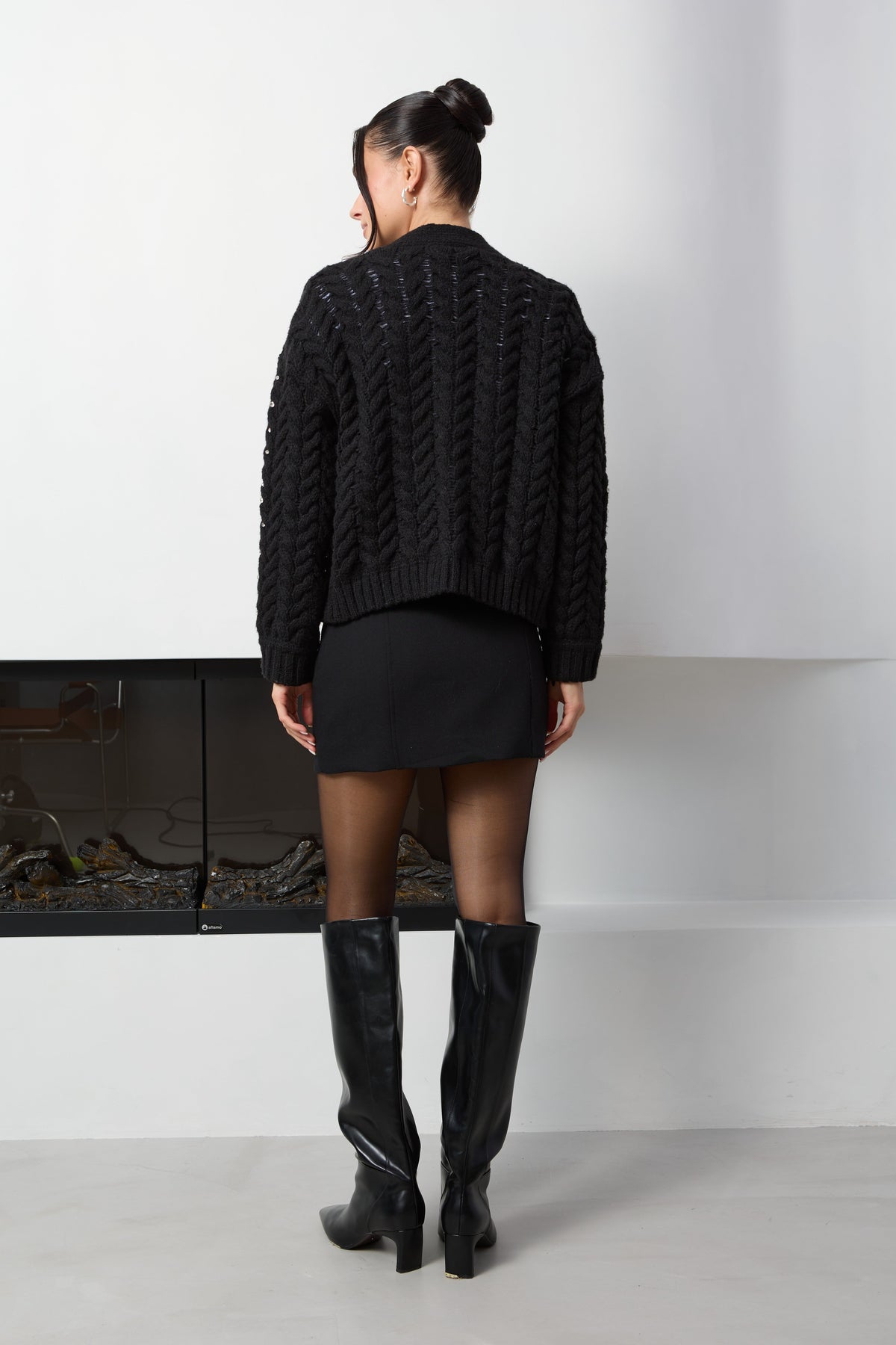 Bow Jeweled Cardigan - Black