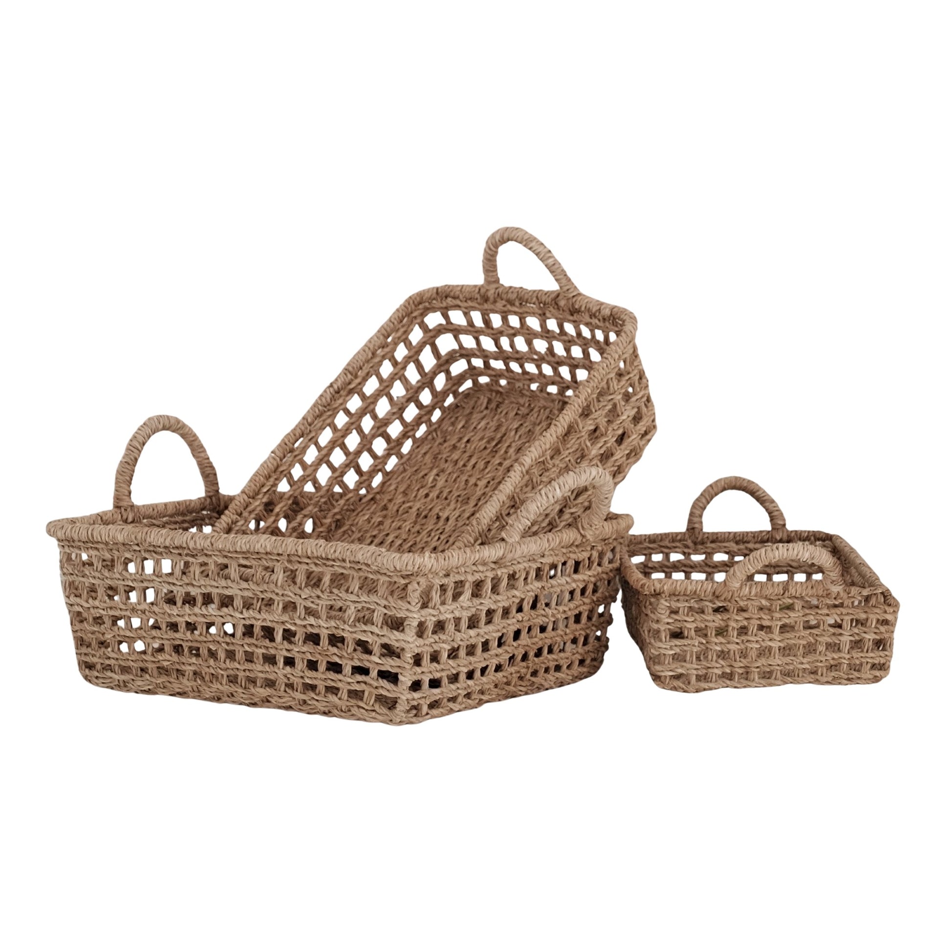 Baskets - Open Weave Rectangular Trays, set of 3 – Handcrafted Bangkuan Trays | LIKHÂ - LIKHÂ