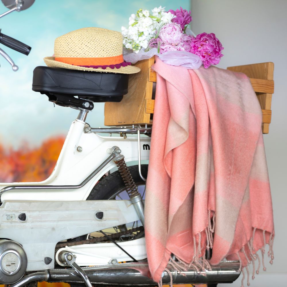 Pink artisanal woven throw display