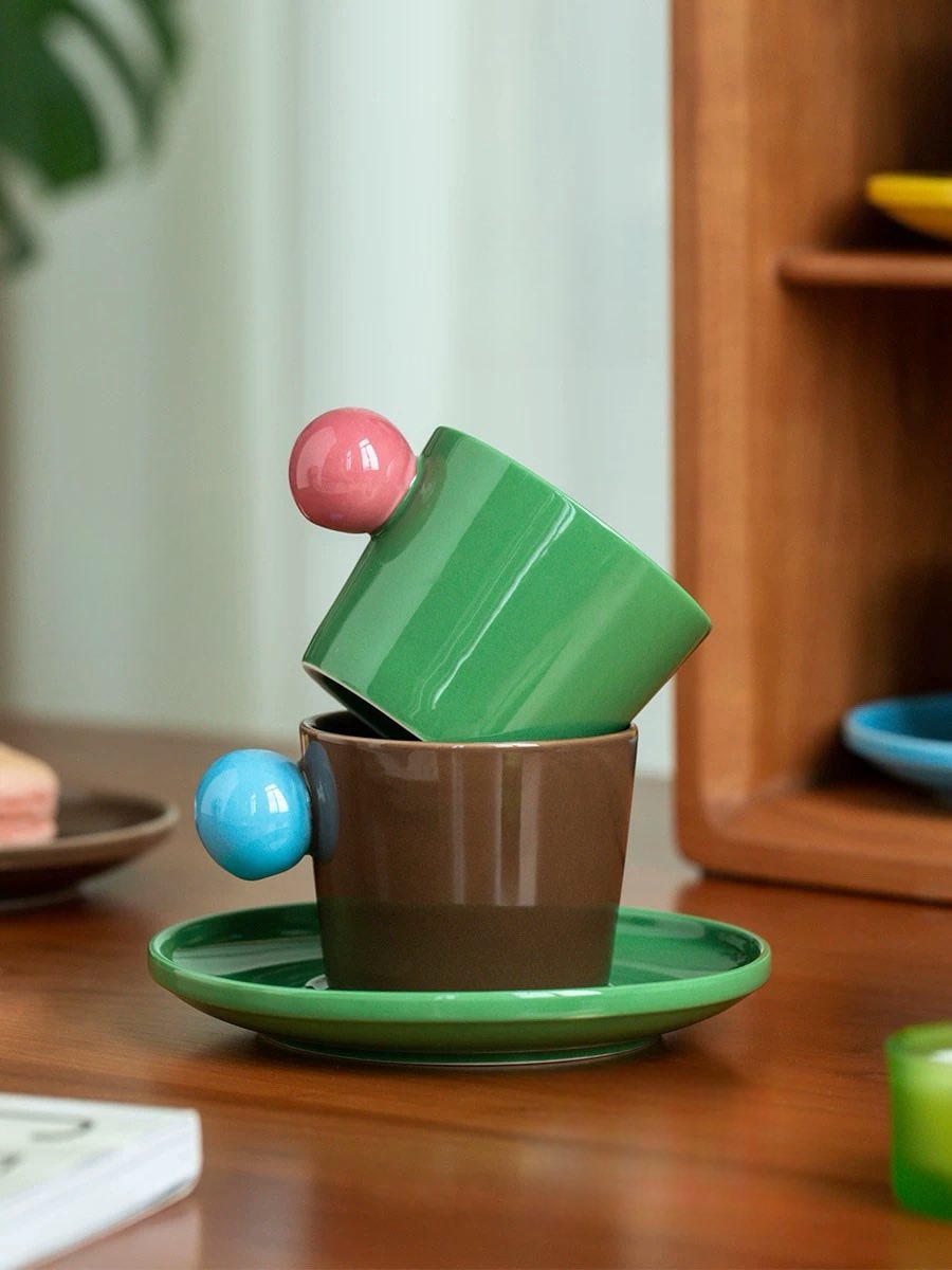 Handmade Skittles Coffee Mug With Saucer - Cute Dopamine Espresso Cup - Mugs - Skittles Coffee Mug With Saucer - Style A - INSPECIAL HOME