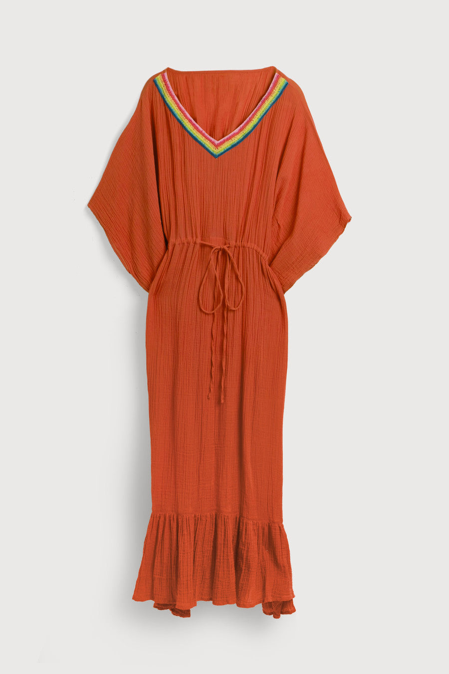 Crochet Rainbow Kaftan Maxi - Orange