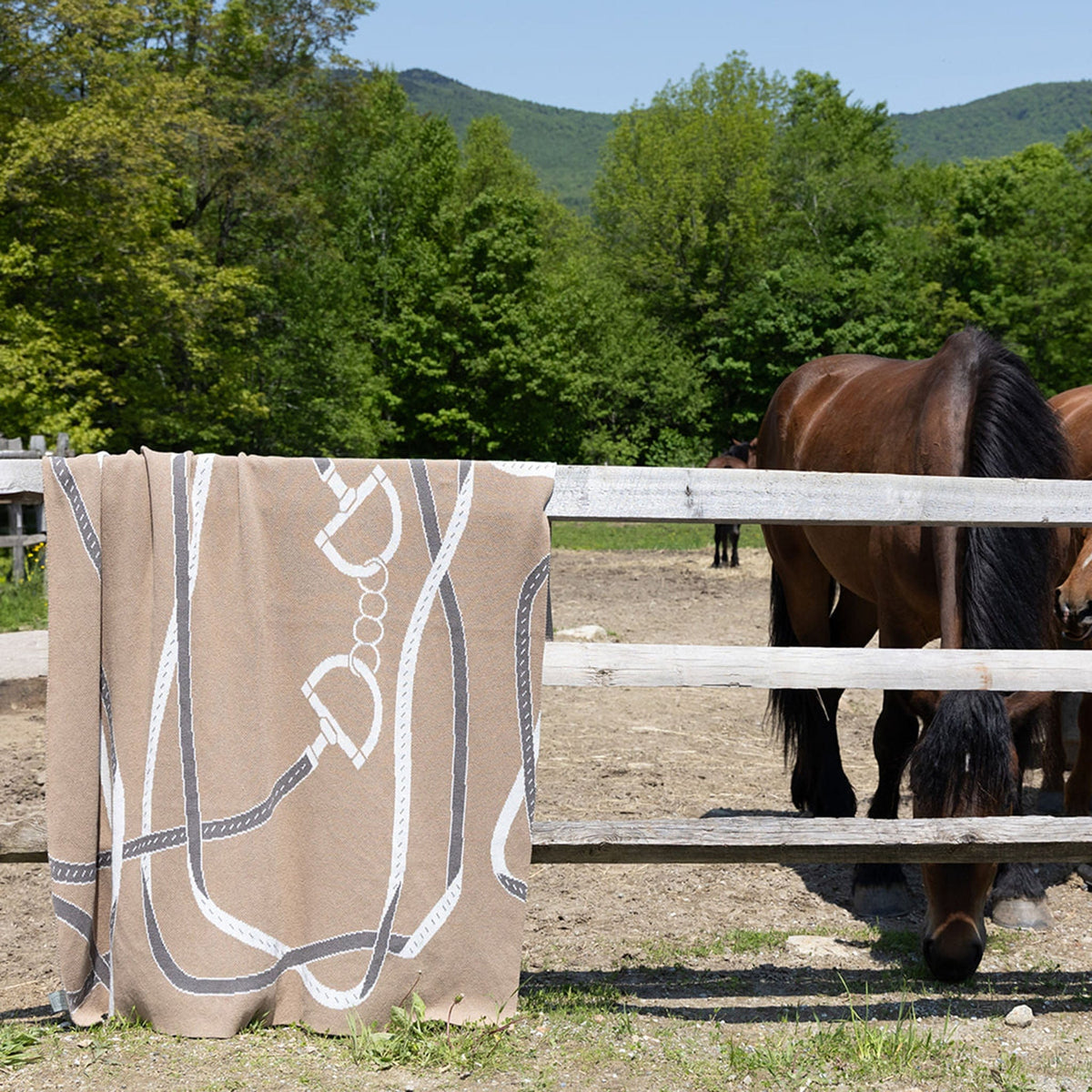 In2Green Eco Throw Cotton Sustainable Knit Patterned Throw Blanket - Equestrian Tack