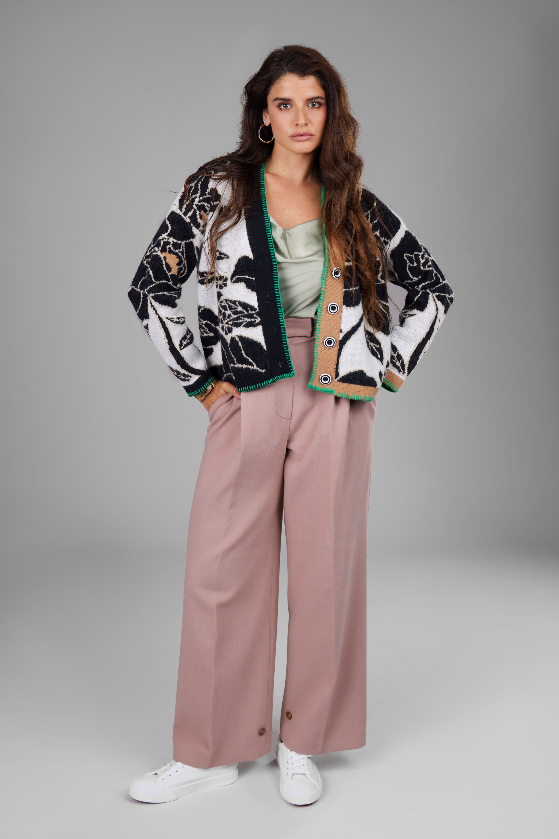 Abstract Floral Button Cardigan - White And Black