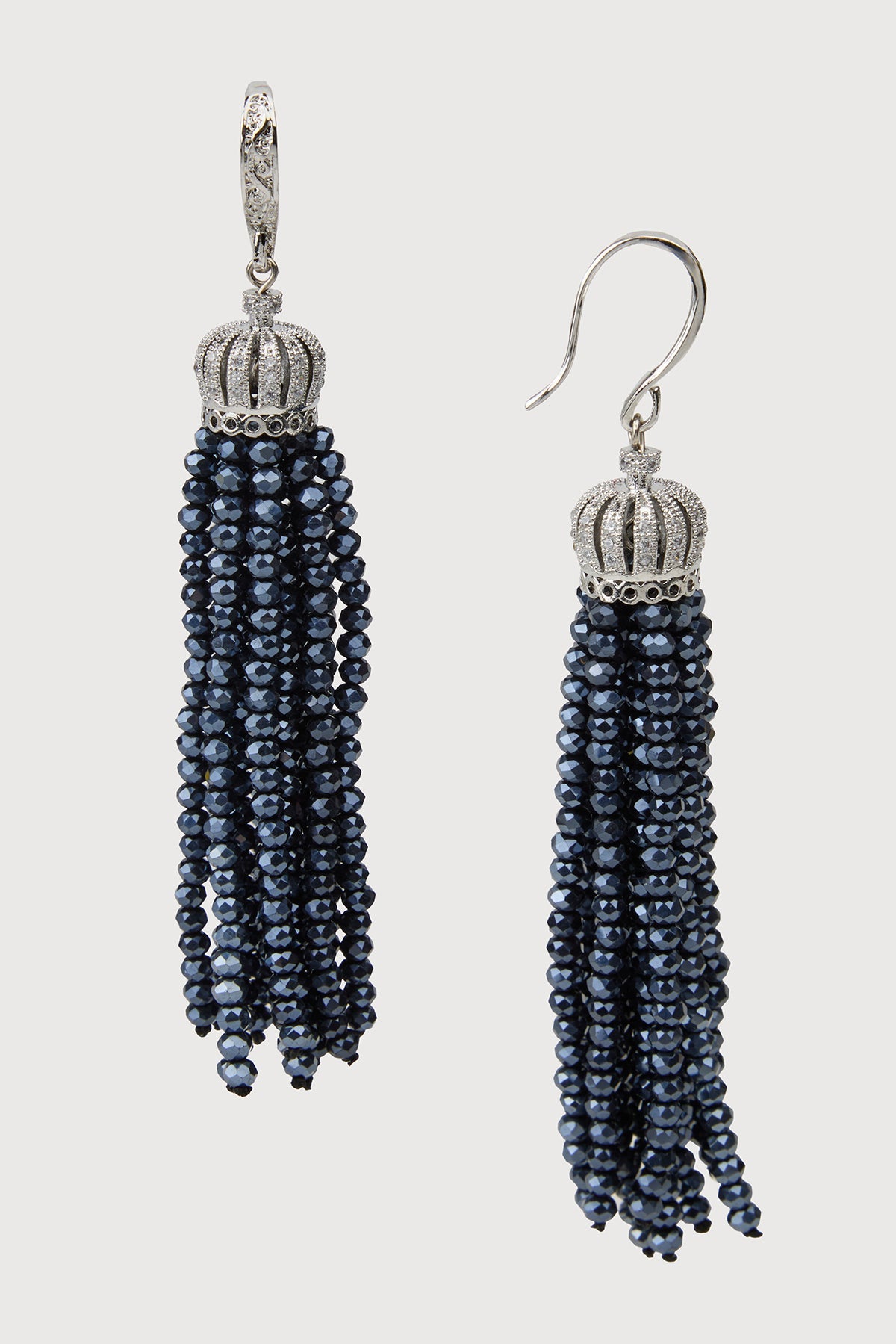 Crown Tassel Drop Earrings - Navy
