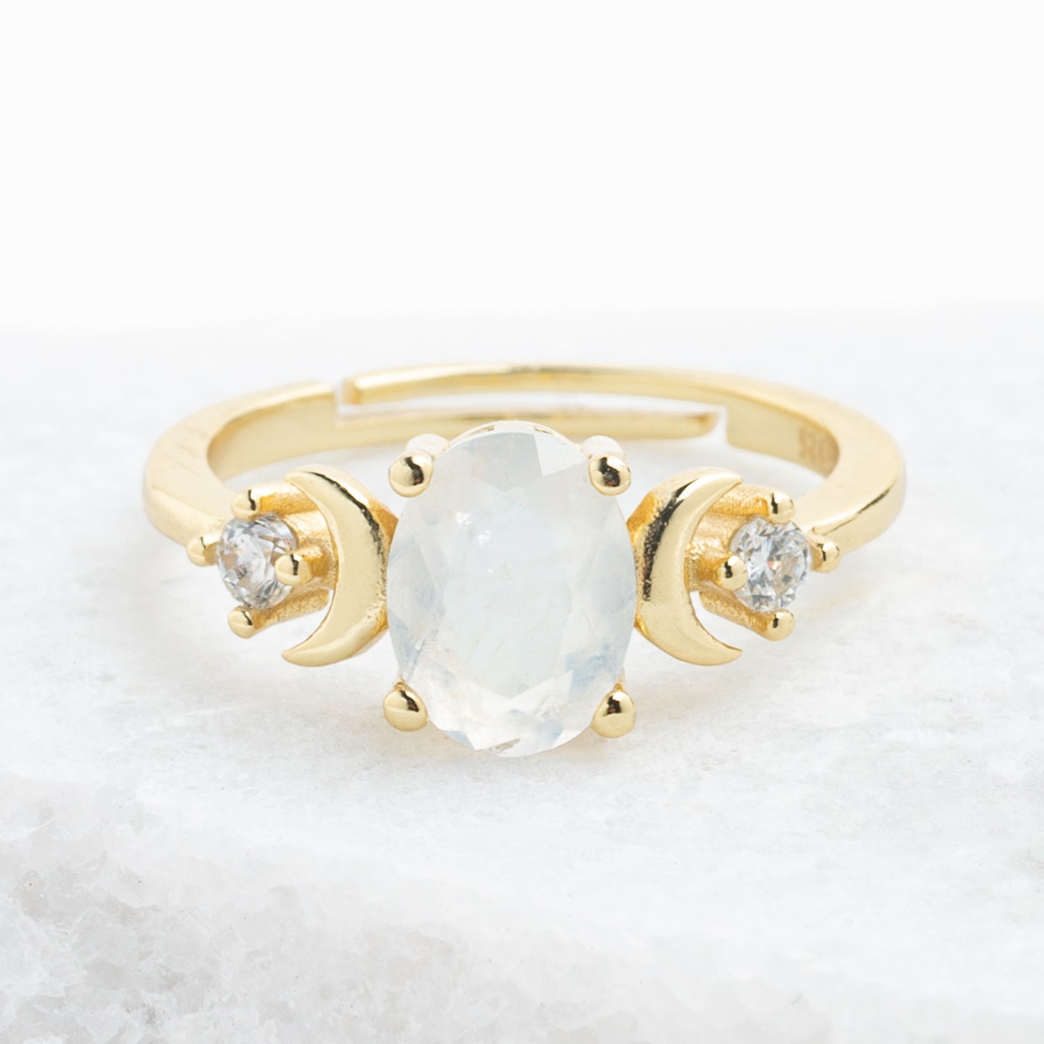 Gold ring with moonstone, 18k gold plated band, adult jewelry, rings brands, freedom business