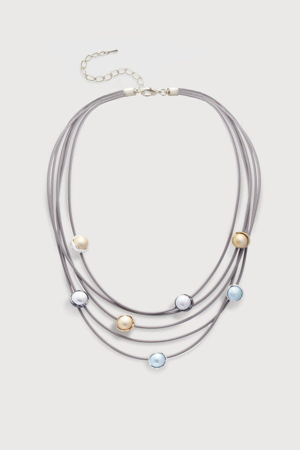 Layered Leather Cord Orb Necklace Gainsboro