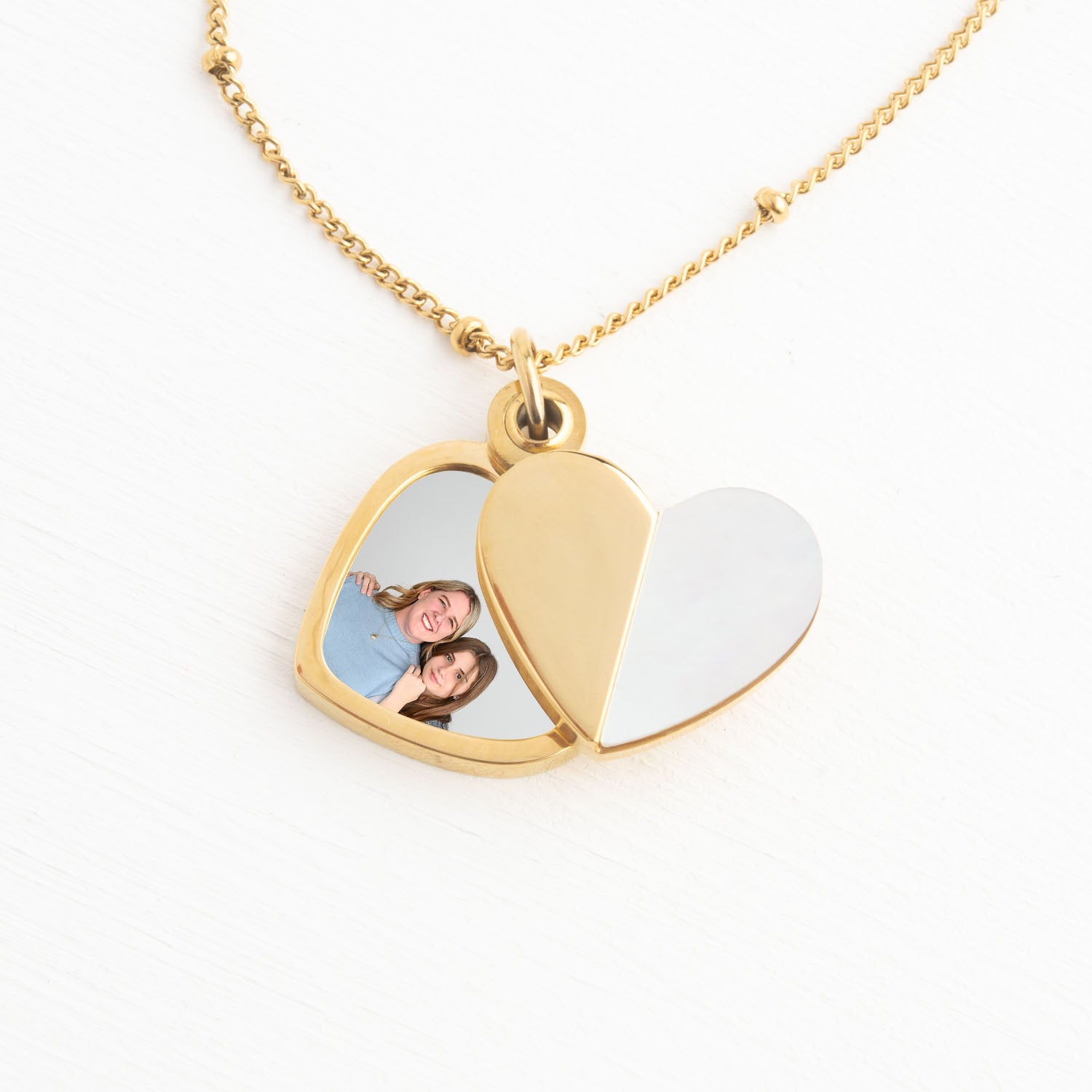 Photo of locket with a picture inside, engravable and personalized gold necklace for women, best Christmas gift 