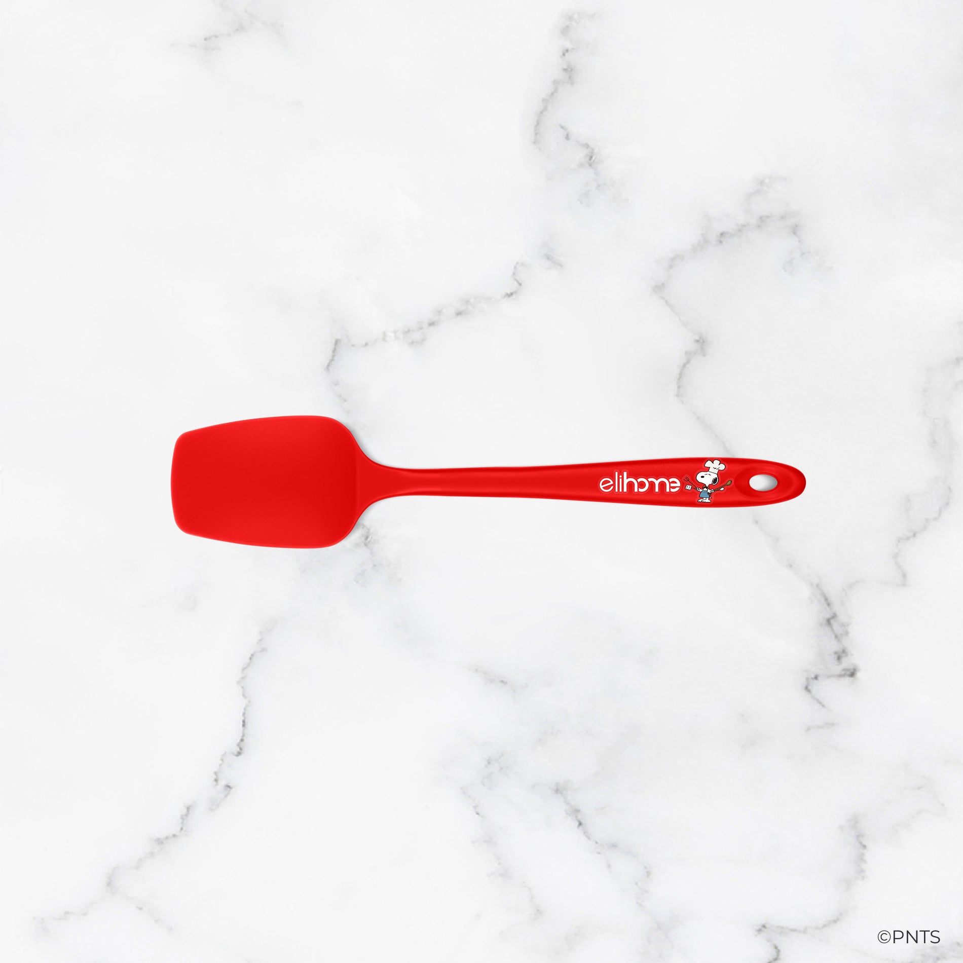Red spatula with 'elihave' branding on a marble background