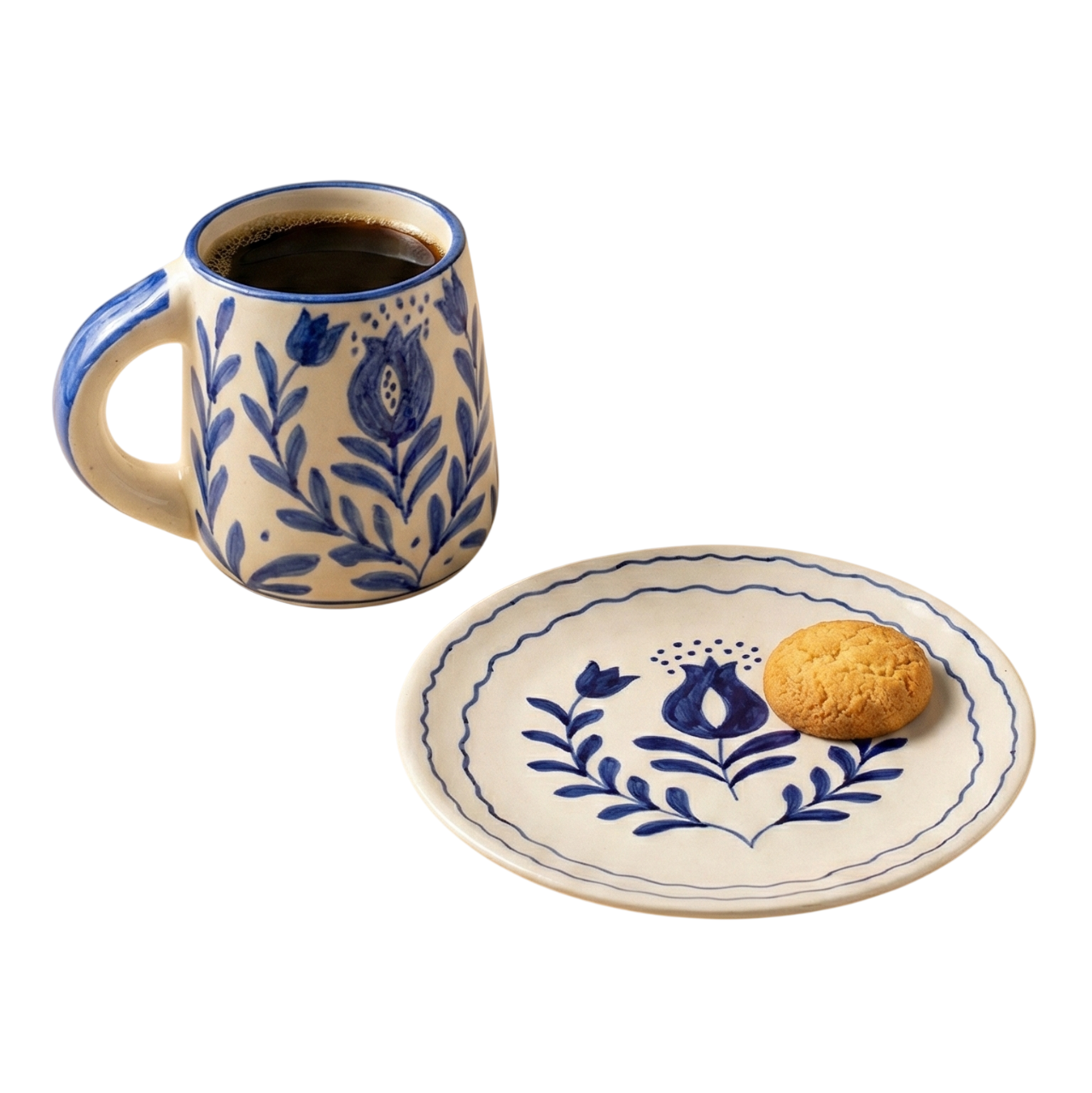 S/4 Blue Anaar Ceramic Coffee Cup & Side Plate