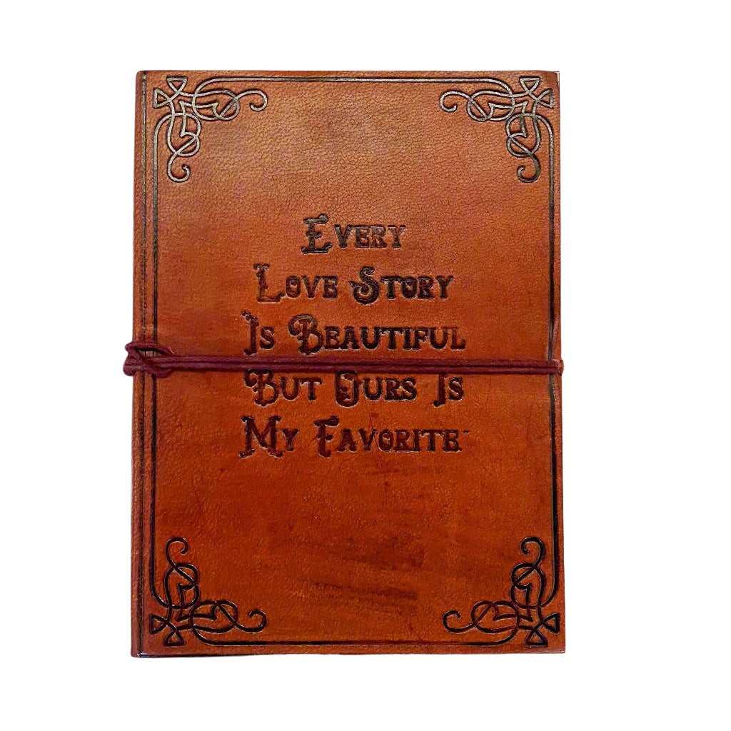 Eco-friendly brown leather-bound journal with inspirational quote – handcrafted gift for loved ones, perfect for birthdays or anniversaries