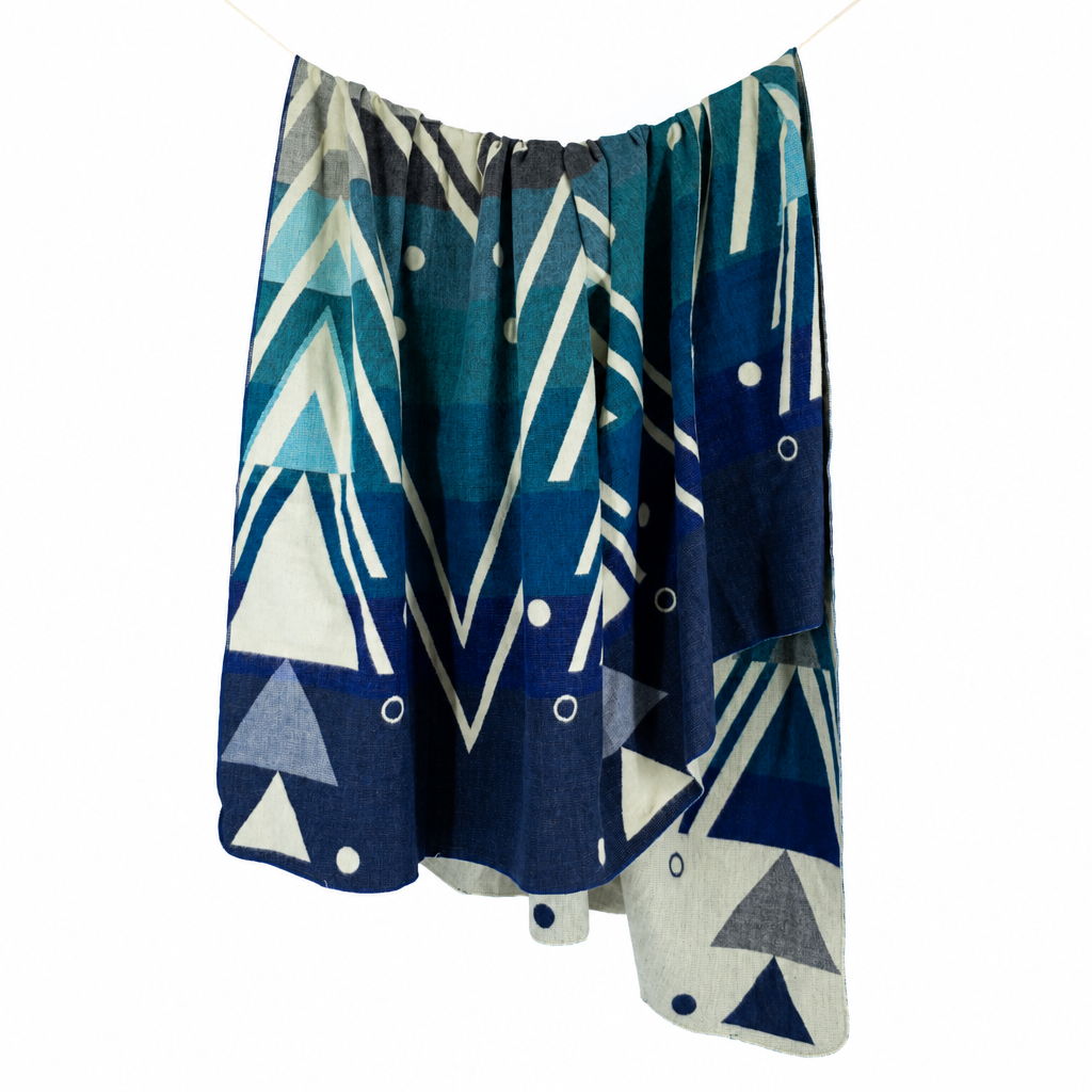 Chevron Vibrant Blues reversible handwoven alpaca throw blanket, Yachana Collection, made in Ecuador