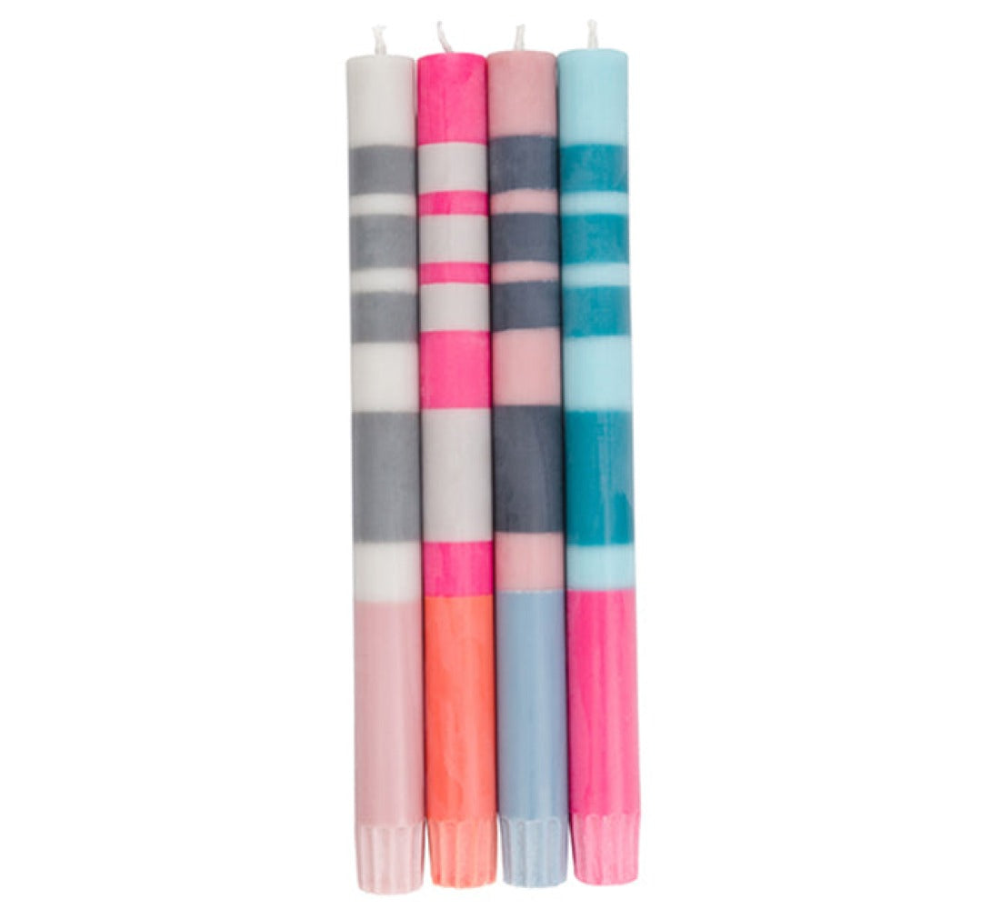 S/4 STRIPED Pinks, Blues & Greys Dinner Candles