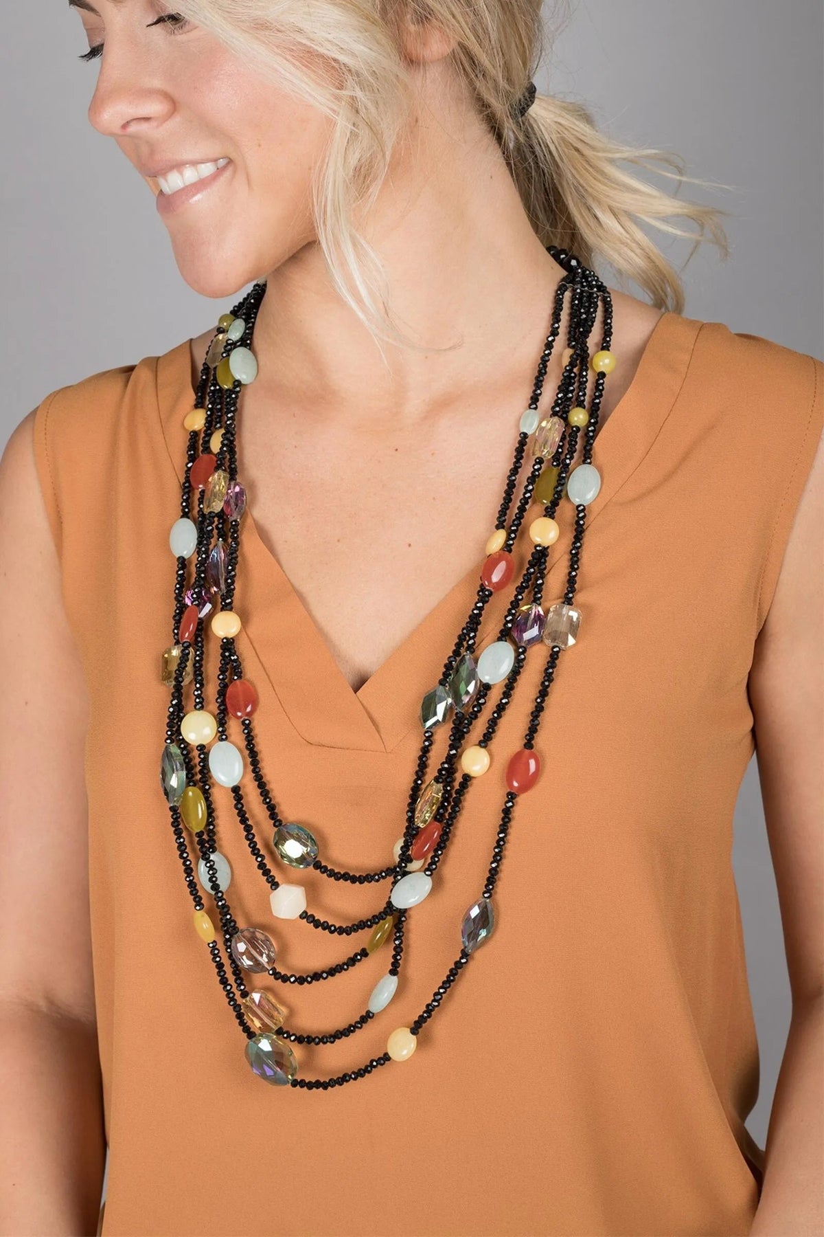 Multi Stone Statement Necklace Black