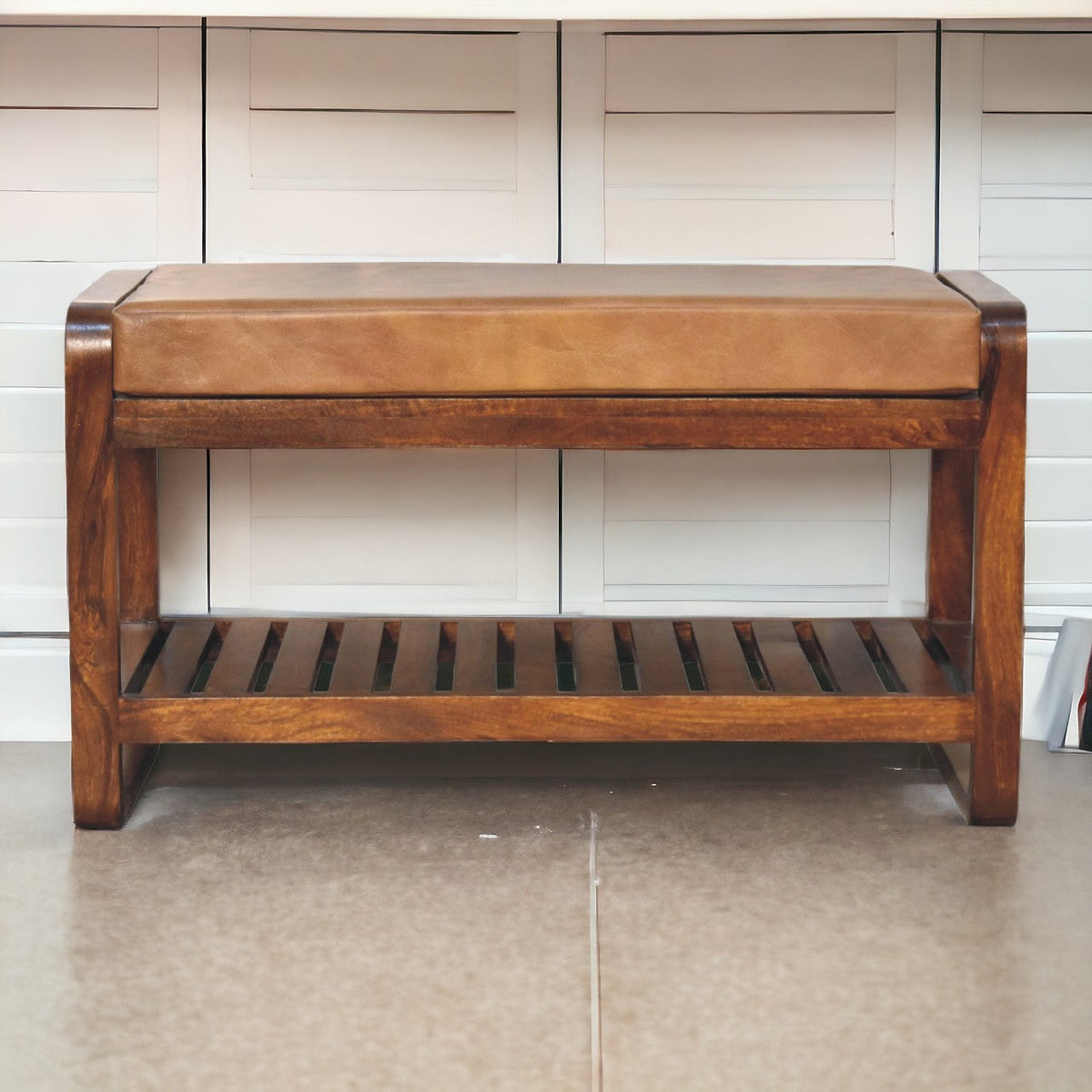 Solid Wood Small Buffalo Slatted Bench