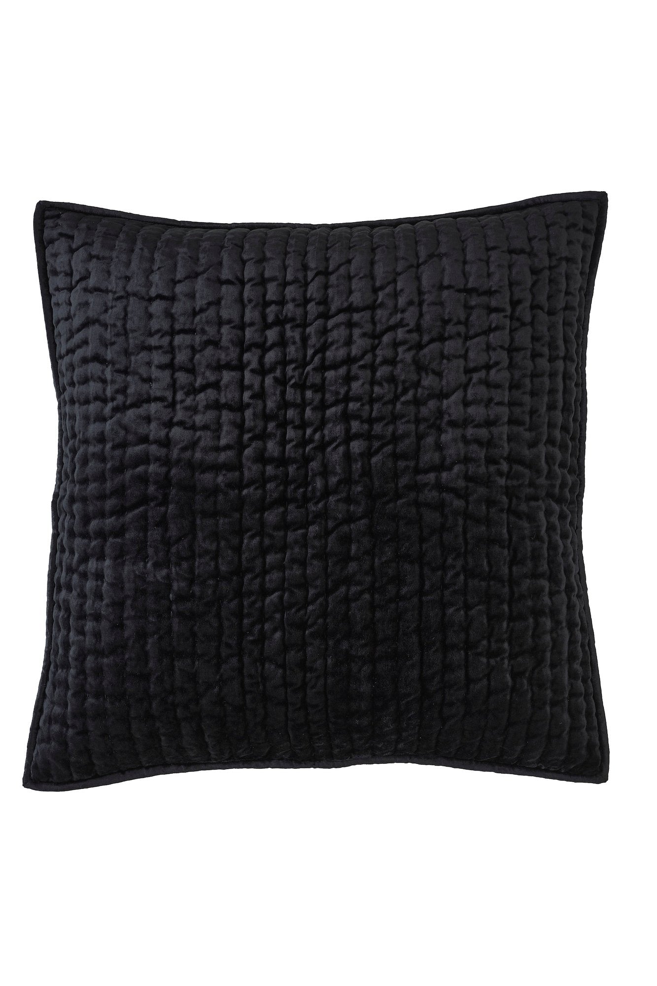 ES-361-2626_1|Sumptuous black velvet rectangular quilted cushion, boasting a rich crinkled grid pattern, ideal for a bold, luxurious statement.