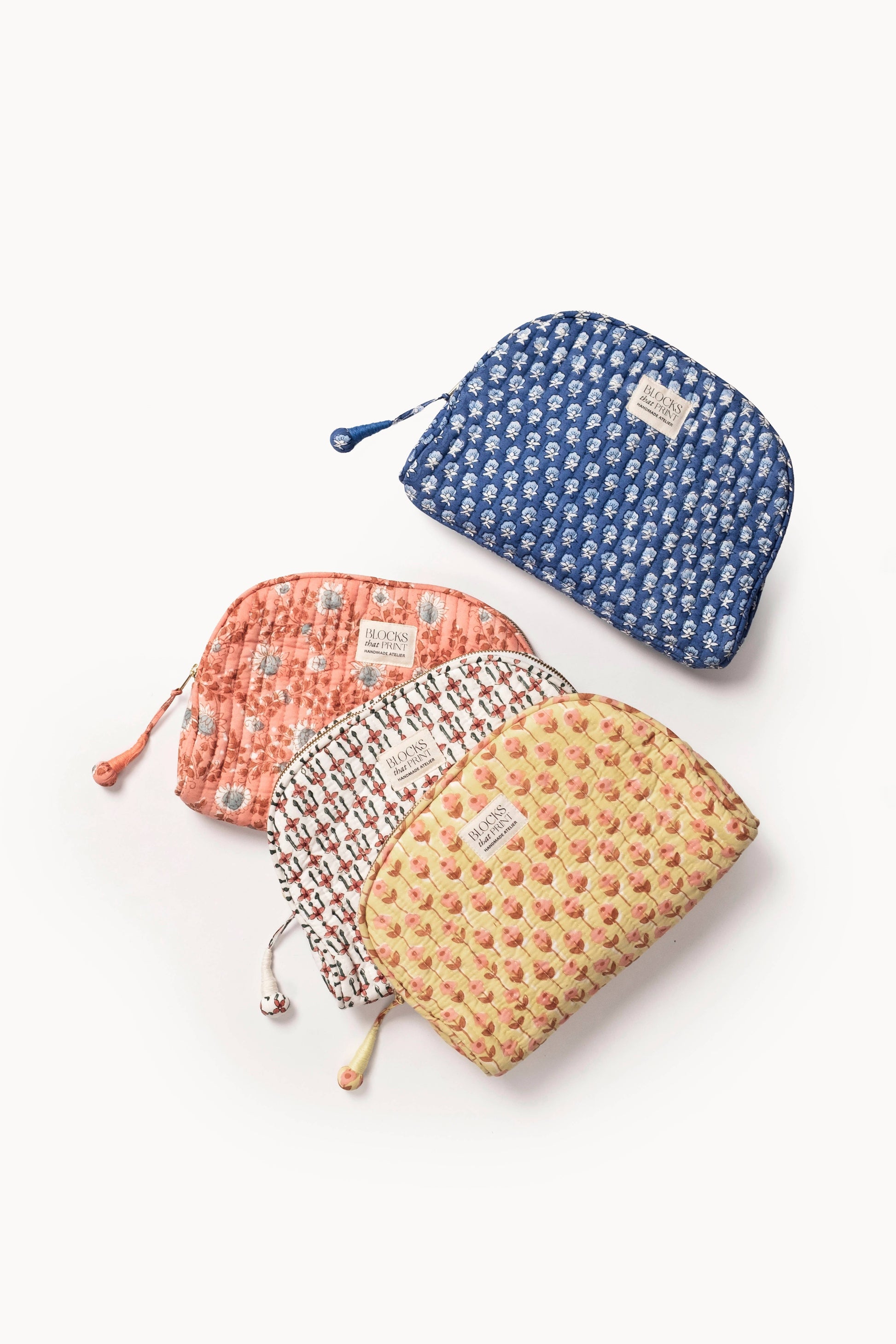 Medium Block Print Quilted Travel Pouch - Terracotta