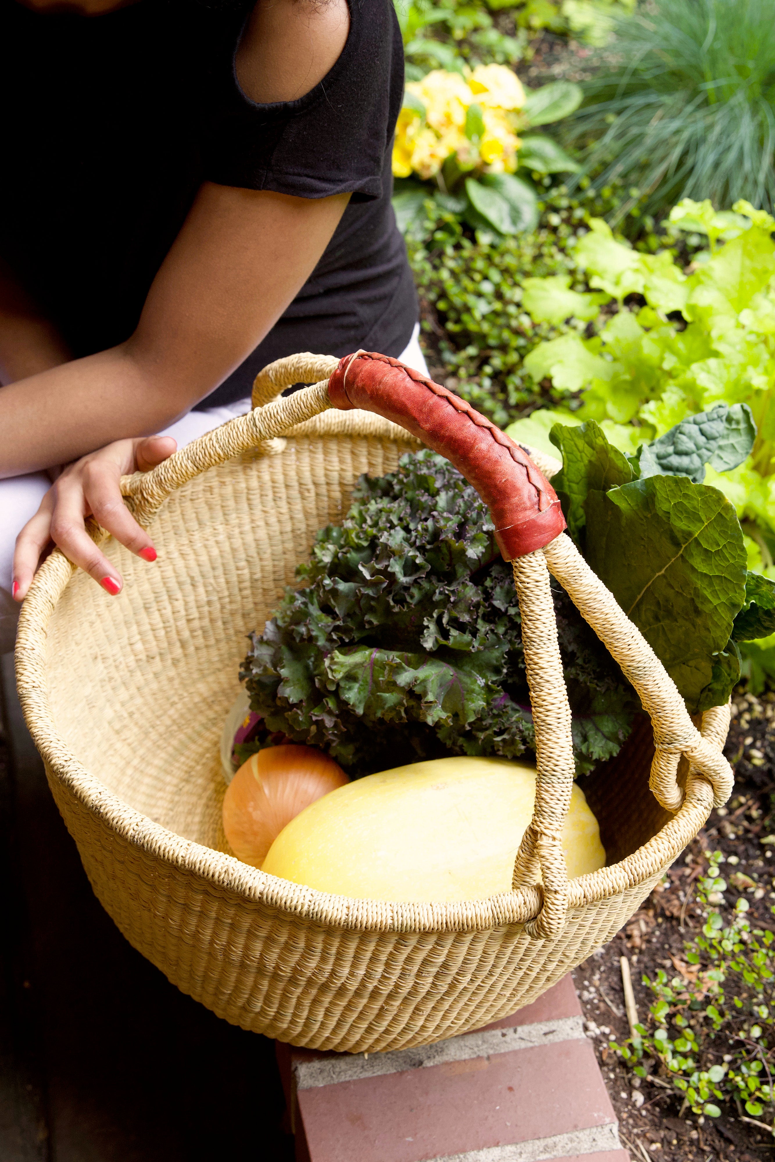 Farmer's Market Shopper Basket with Leather Handle