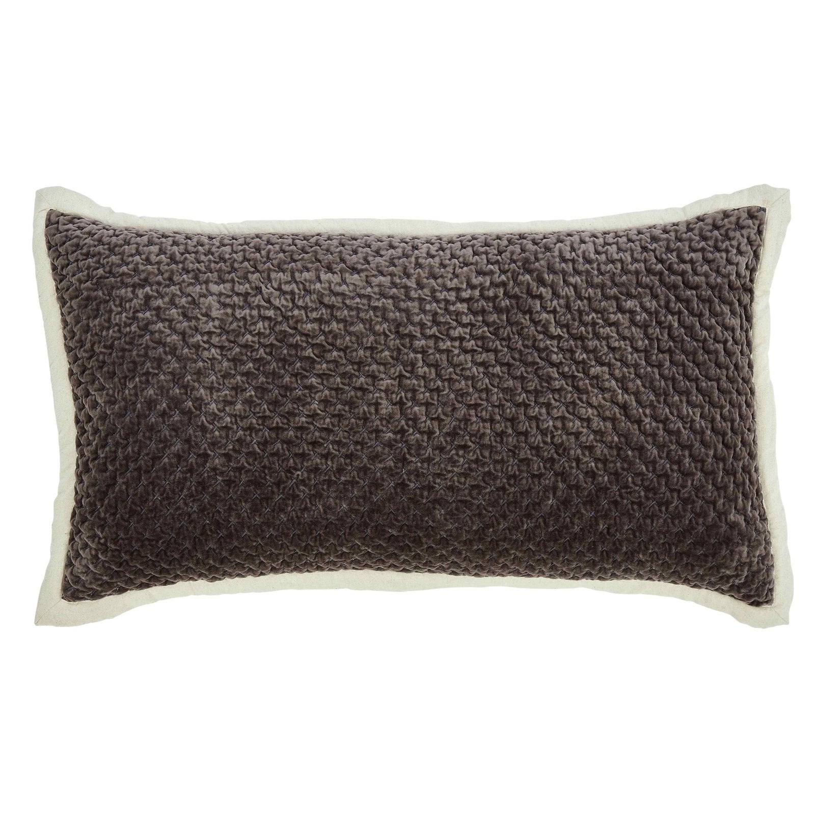 KS-329-2036_1|Elegant dark grey velvet-like textured quilt sham with white trim, adding luxurious comfort and sophisticated style.