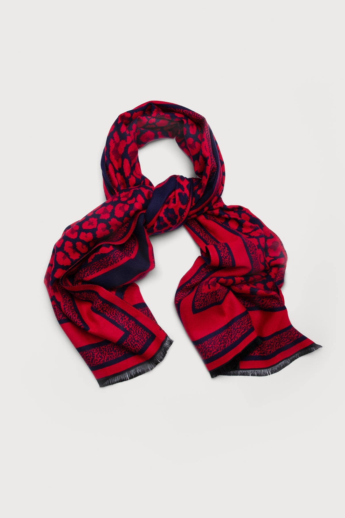 Reversible Leopard Pattern Scarf - Crimson