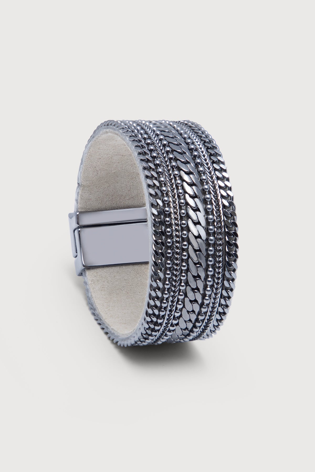 Dainty Chains Leather Bracelet - Gunmetal