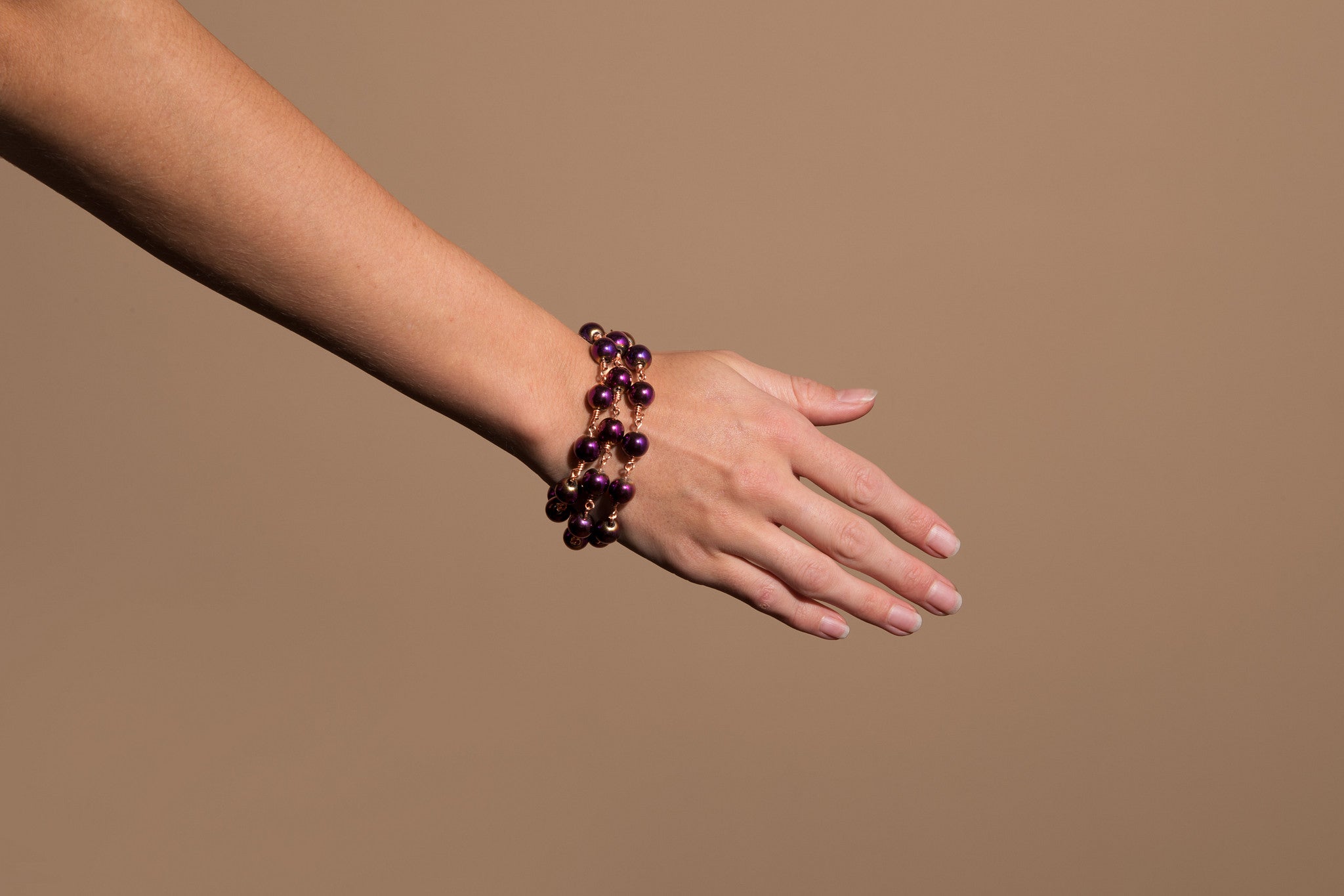 Violet Purple Hematite 3-Strand Bracelet | Magnetic Clasp