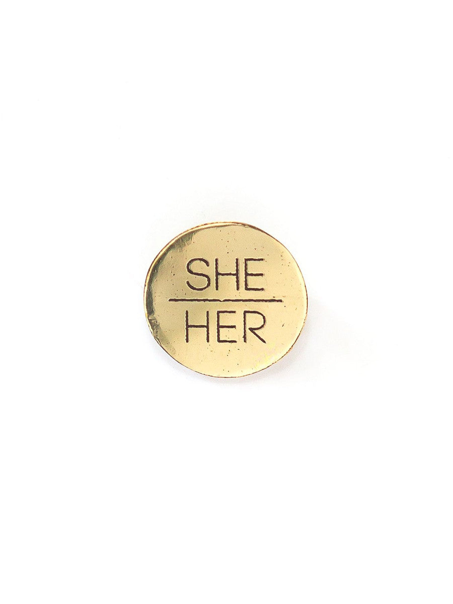 stamped brass pronoun pins | Fair Anita