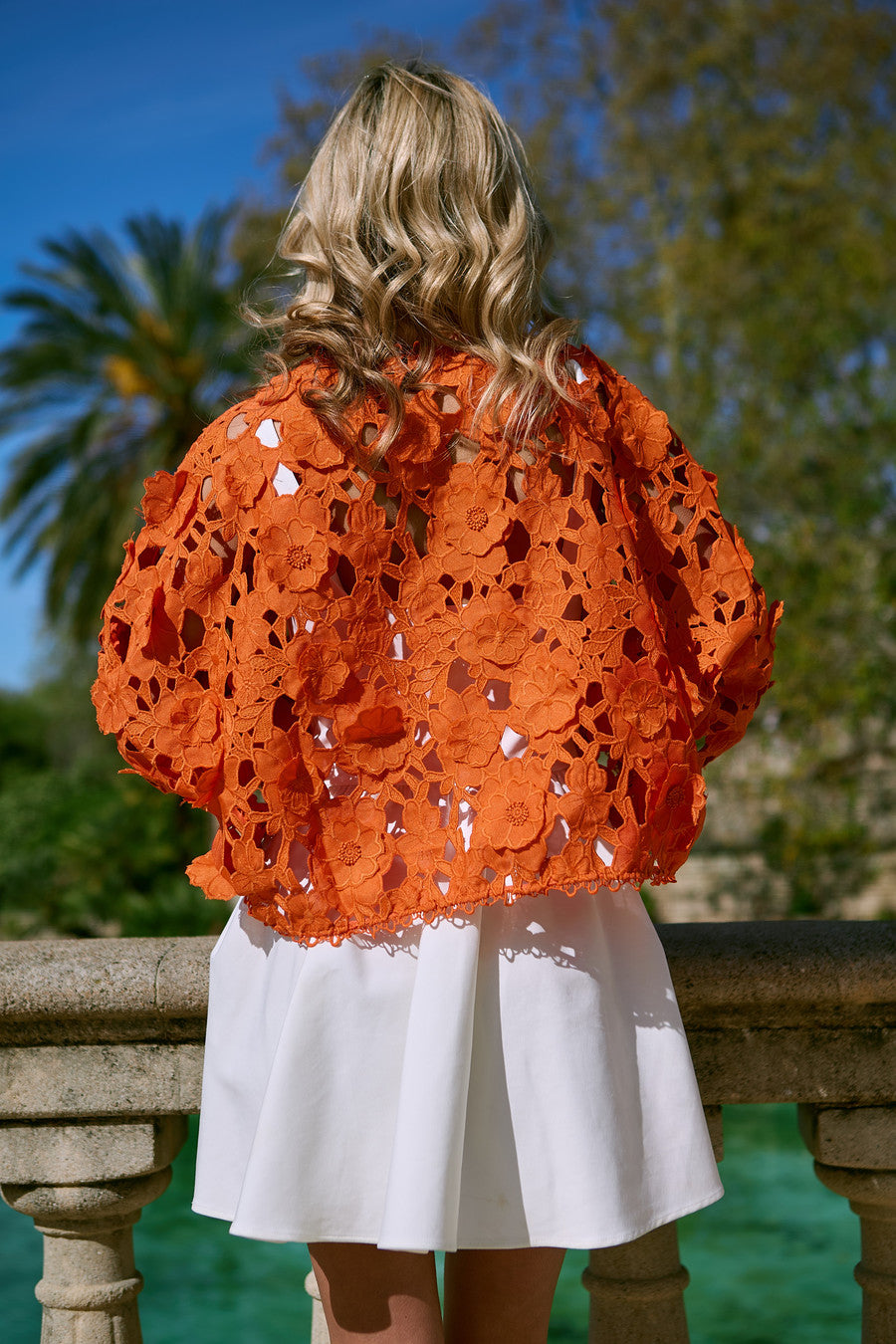 Floral Lace Cut Out Bolero Coral