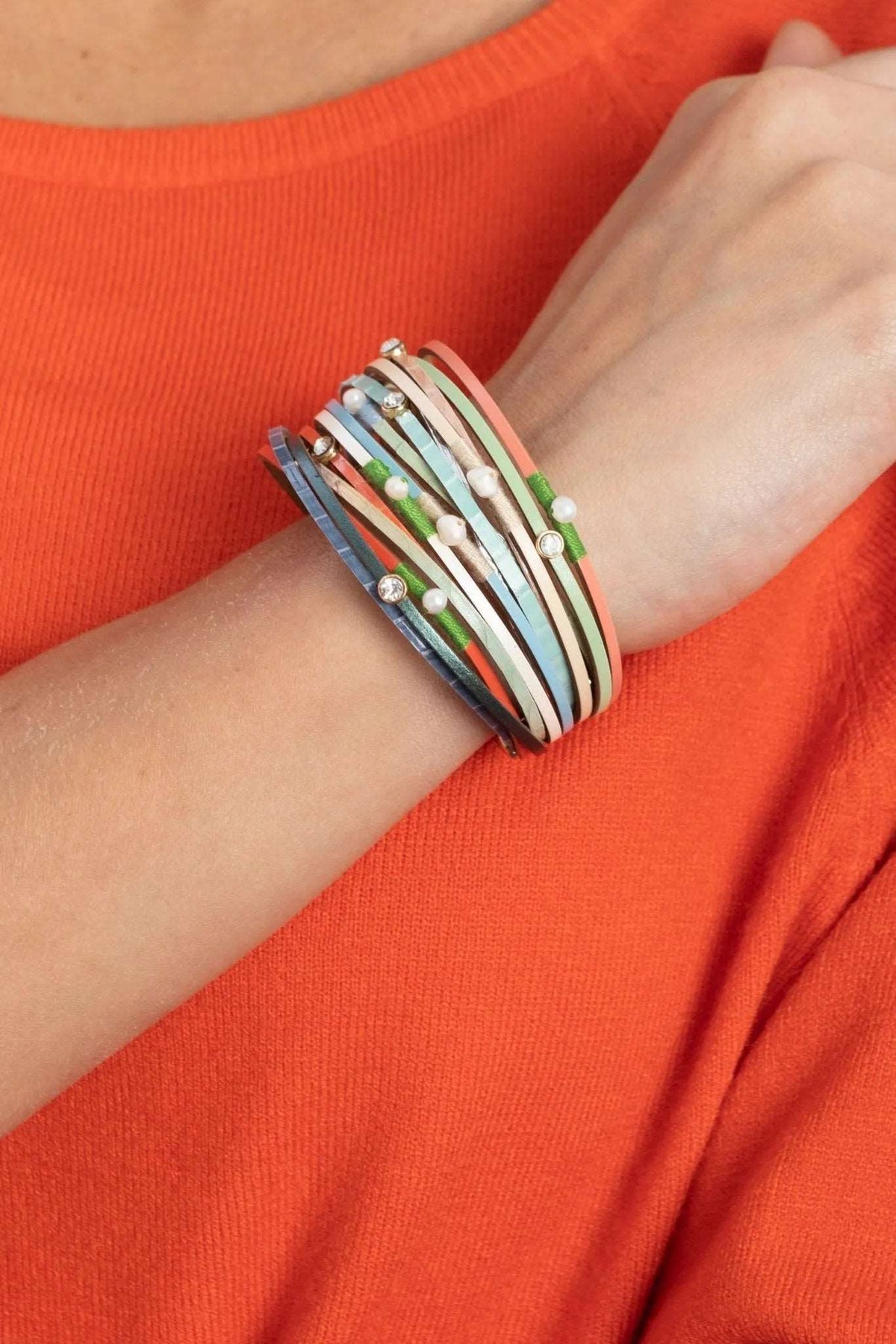 Vibrant Leather Multi Strand Bracelet - Light Multi