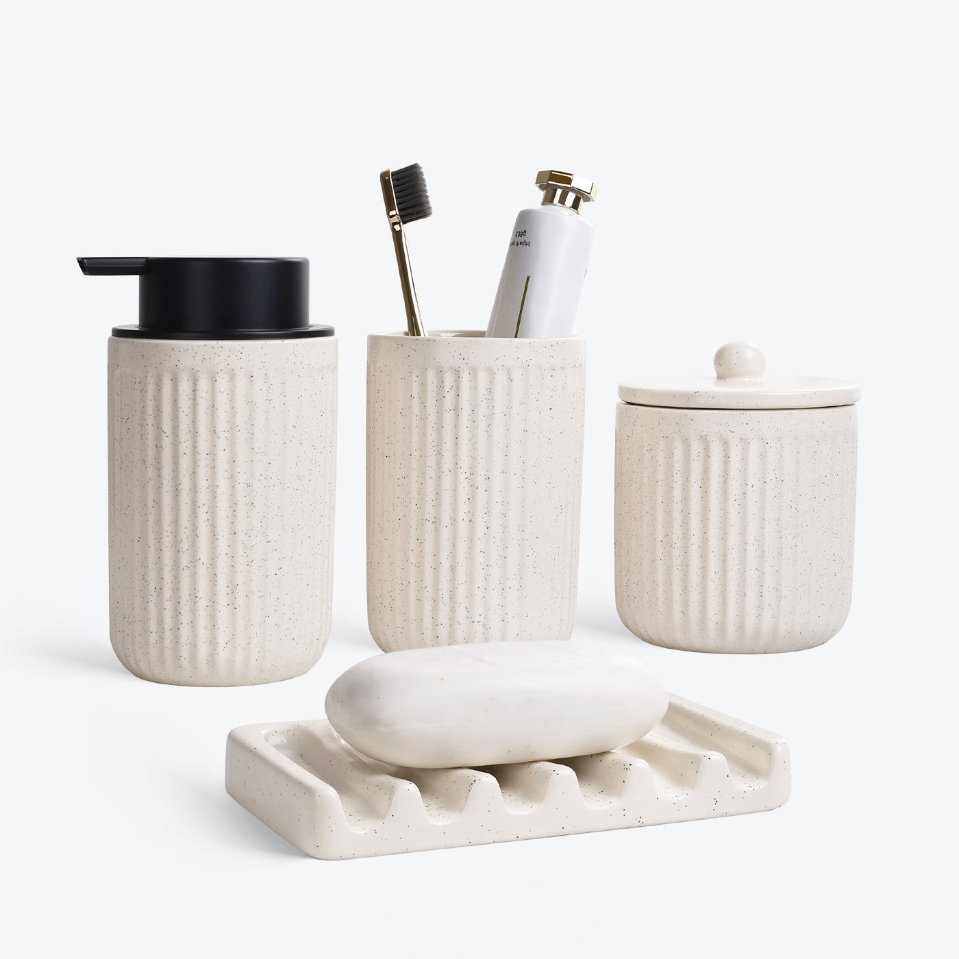 Pockmark 4-Piece Liquid Bathroom Set Sustainable Ceramic
