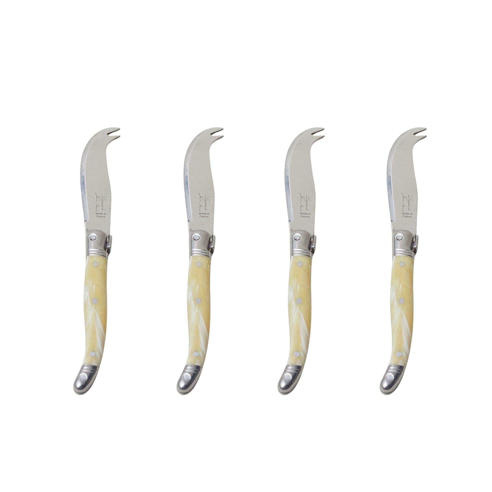 Set of 4 Laguiole Mini Fork-tipped Knife Pale Horn