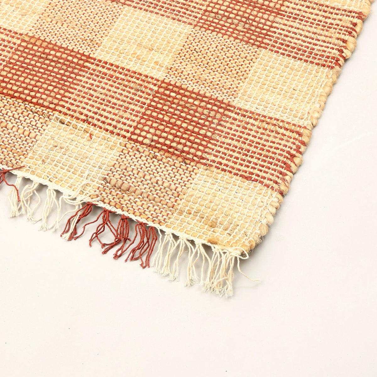 Artisan Hand Woven Jute & Cotton Brown Plaid Rug