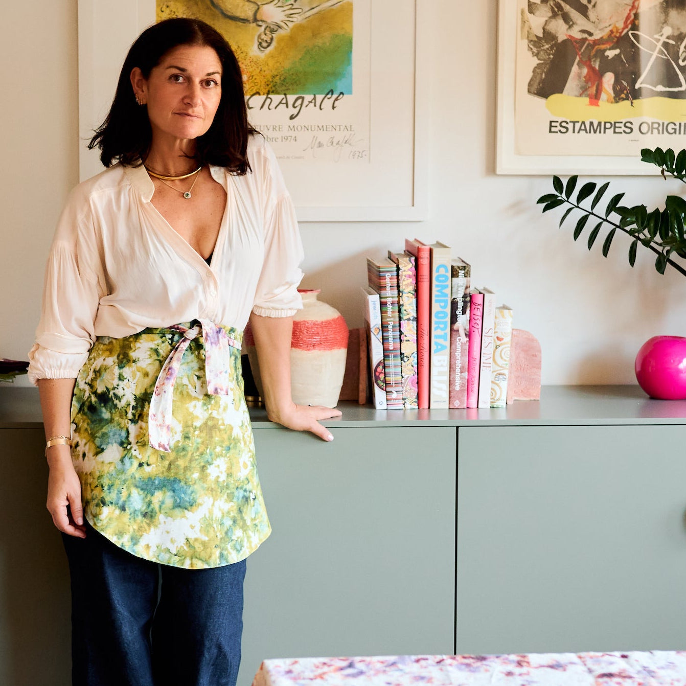 The Gemma Apron in Marble linen kitchen apron with watercolor marble pattern - Goldie Home