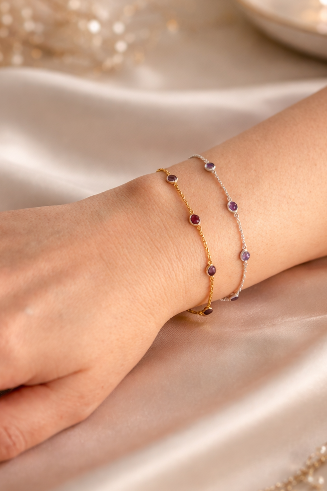 925 sterling silver birthstone bracelet with premium gemstones, waterproof and tarnish-free