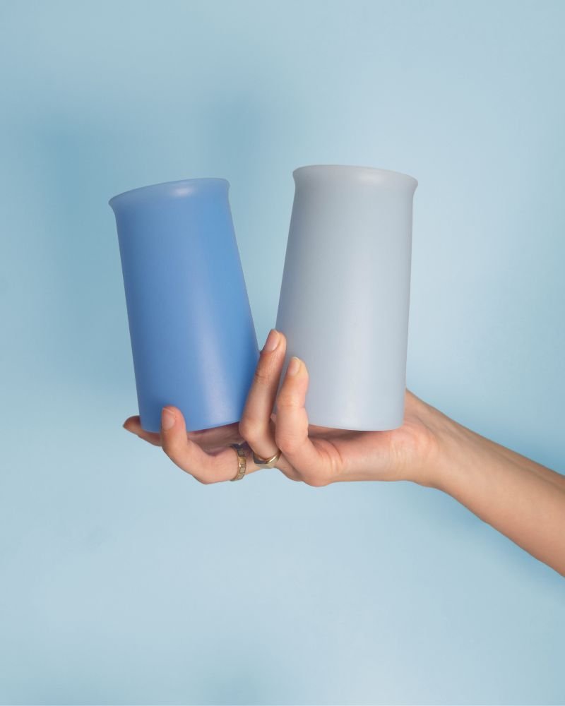 sky + kingfisher | stegg | silicone unbreakable highball glasses - porter green | style + sustainability
