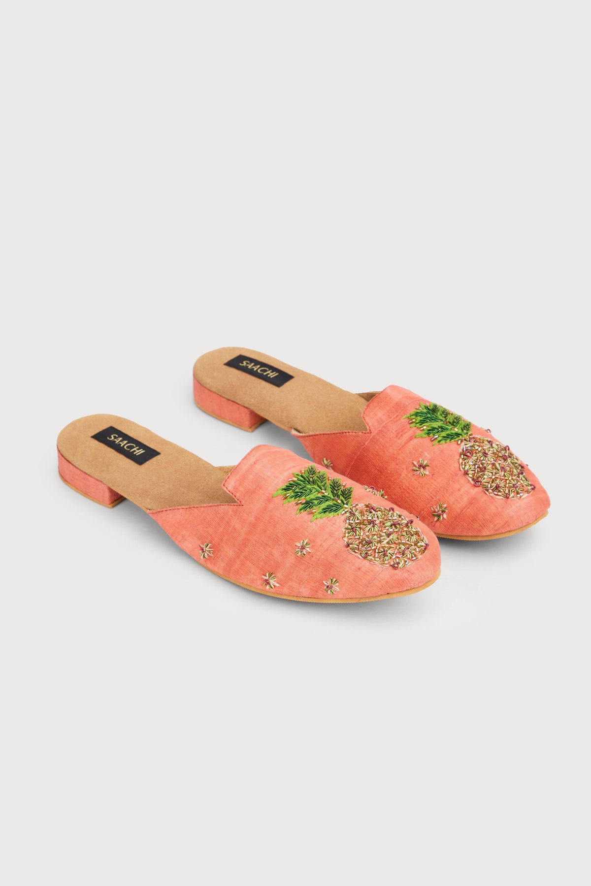 Pineapple Shoe Block Heel Mule - Coral