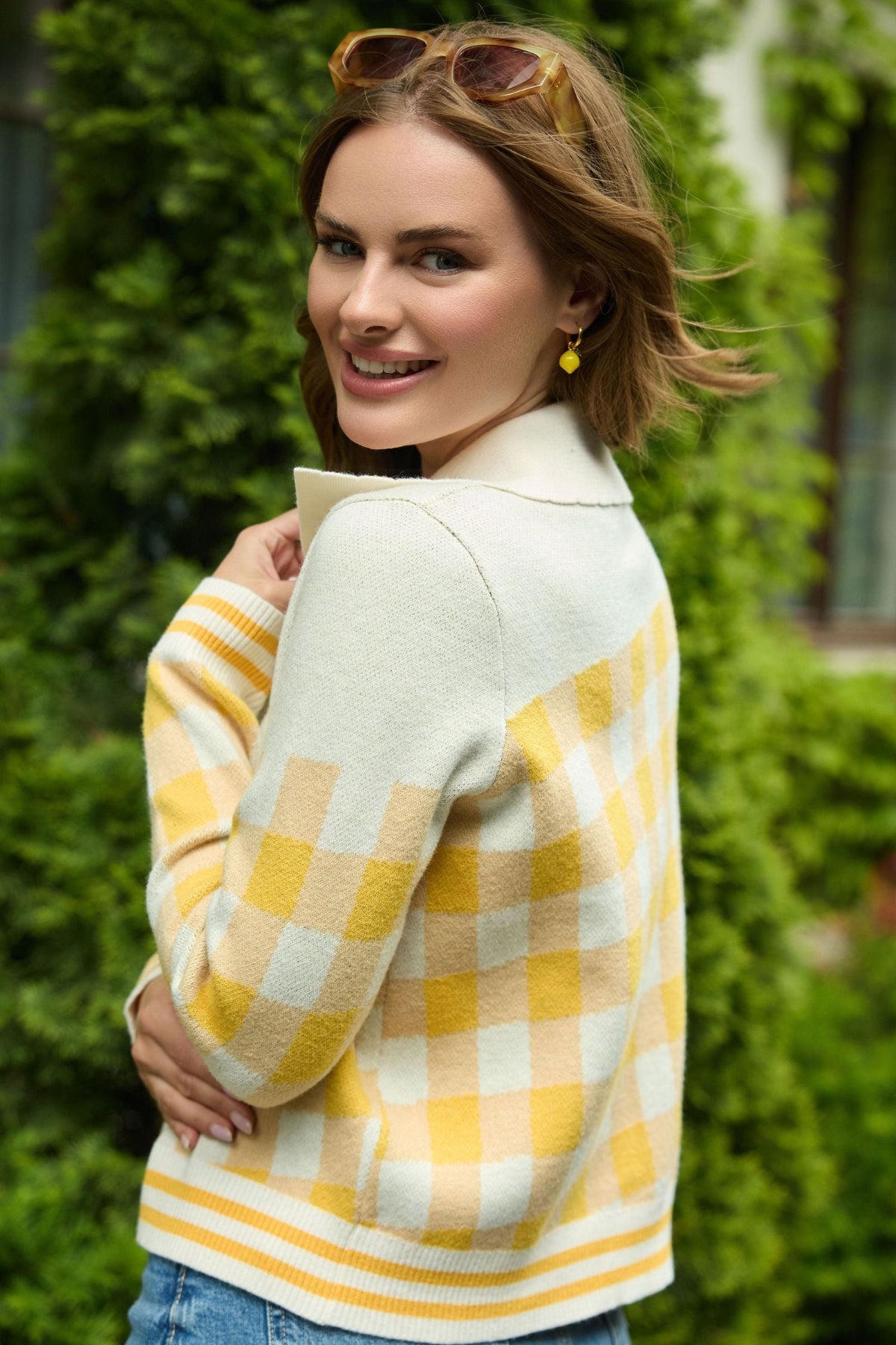 Lemon Check Knit Cardigan- Yellow