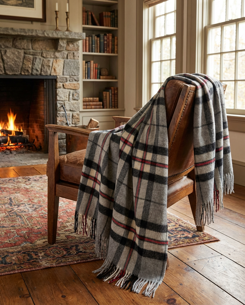 Prince of Scots Merino Wool Throw ~ Grey Thompson ~-Throws and Blankets-[bar code]-Prince of Scots