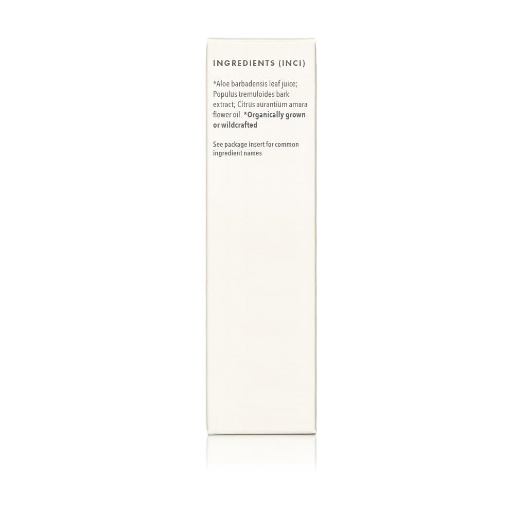 Annmarie Neroli Toning Mist packaging showing ingredient list including aloe leaf juice, aspen bark extract, and neroli flower oil.
