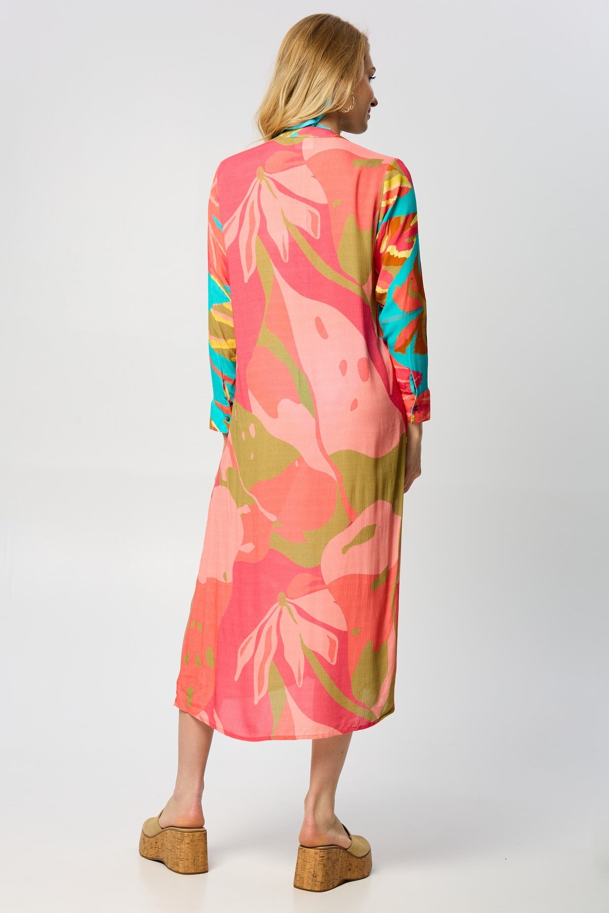 Tropical Button Long Kimono - Multi
