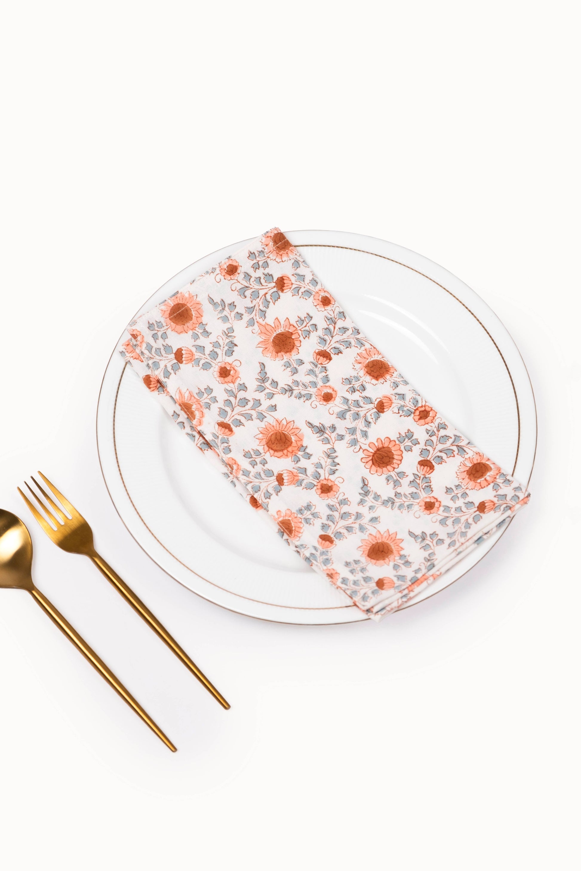 Terracotta Bloom Floral Block Print Napkins (Set of 4)